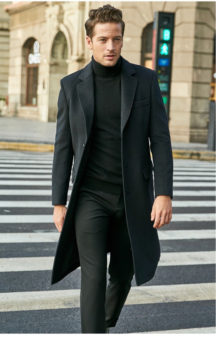 Woolen autumn and winter coat long woolen coat for men