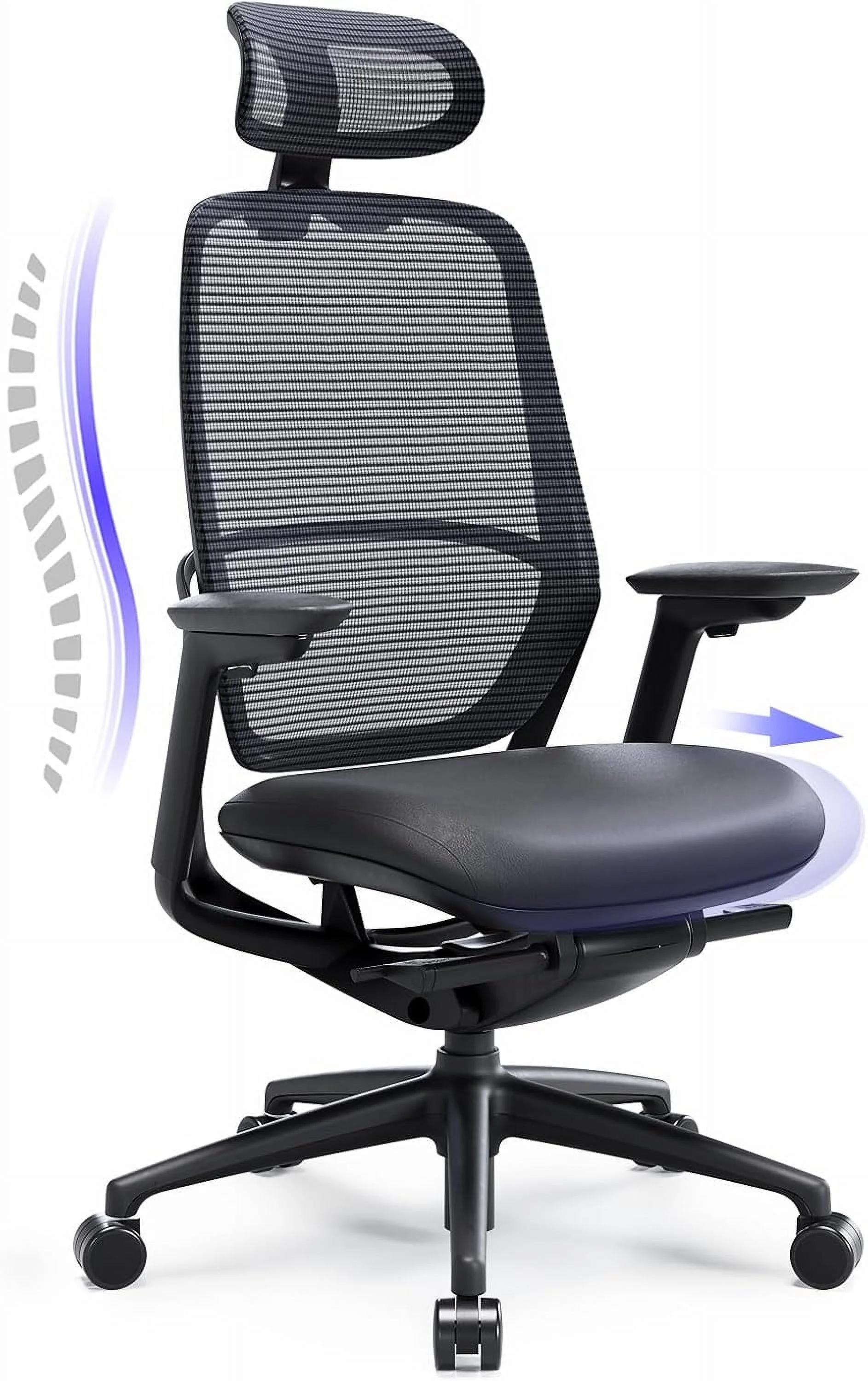 Ergonomic Office Chair, High Back Mesh Desk Chair with Adjustable Lumbar Support, Reclining Backrest, 4D Armrests, Breathable Mesh, Comfortable Computer Chair for Home Office, Work,Study