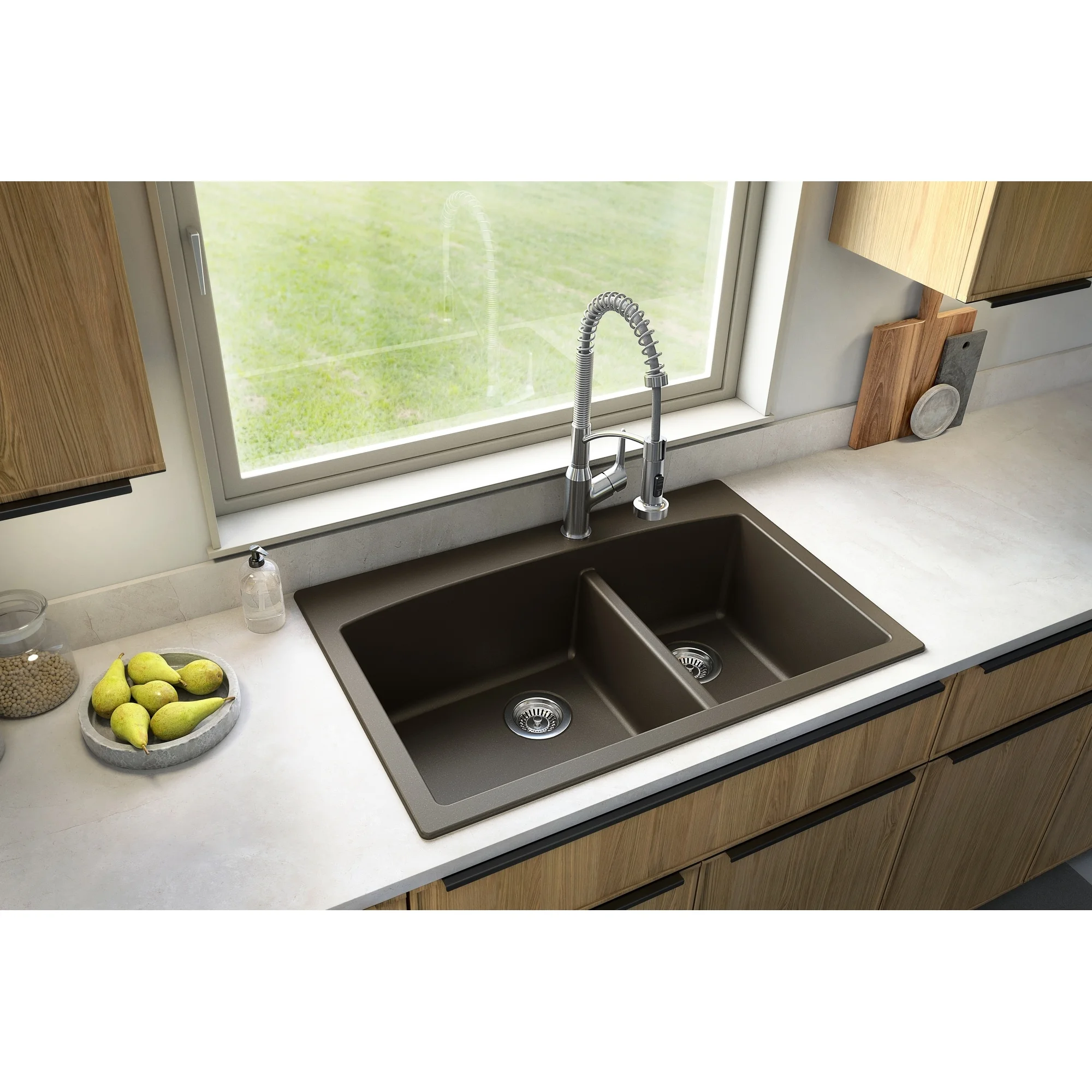 Karran QT-711 Drop-In Quartz Composite 33 in. 1-Hole 60/40 Double Bowl Kitchen Sink in Grey