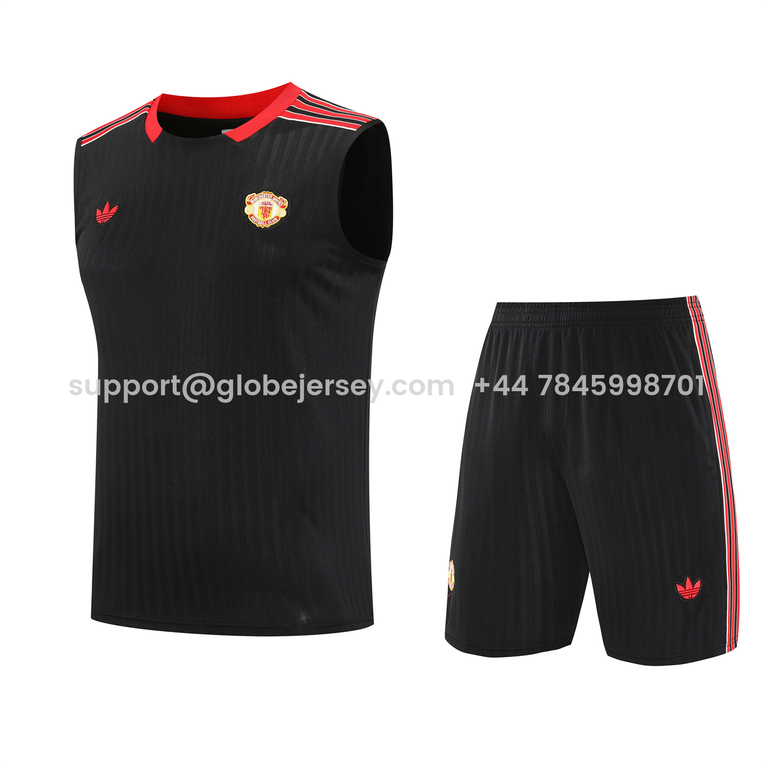 Manchester United 25-26 Vest Training Set - Red Retro Logo Black Vest & Black Shorts