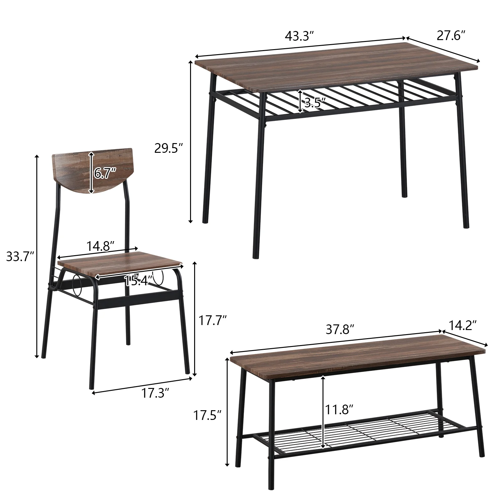 Ktaxon 6-Piece Dining Room Set Modern Kitchen Table Set with 4 Chairs and 1 Bench, Dining Table for 6 with Metal Frame Natural color