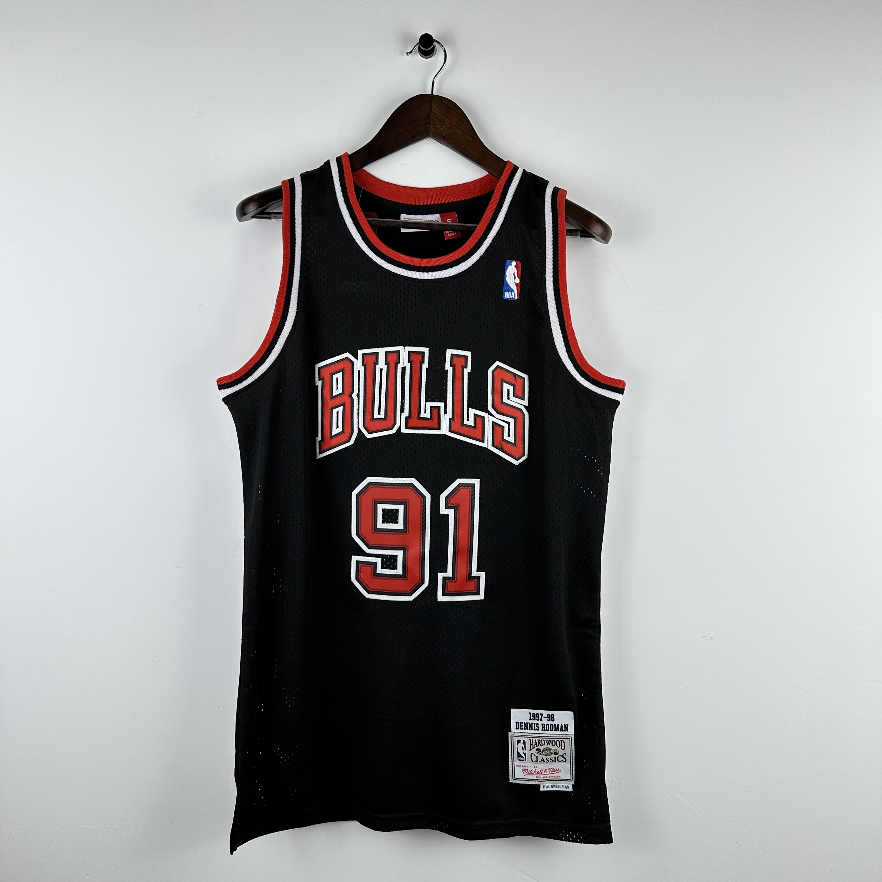 Embroidered MN retro jersey, Bulls 97/98 season, black, No. 91, Rodman