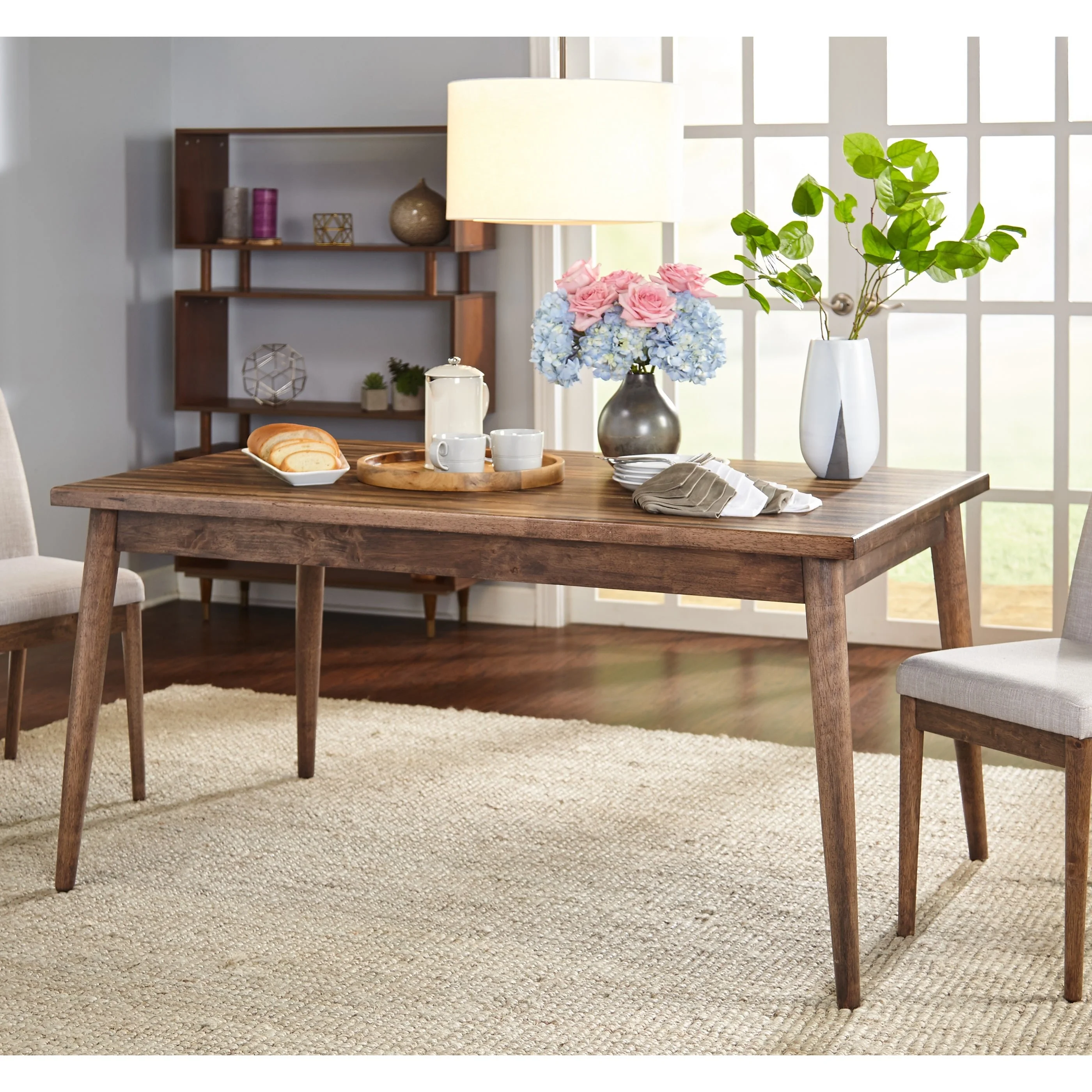 TMS Element 7-Piece Indoor Dining Set, Includes Table and Chairs, Walnut/Gray