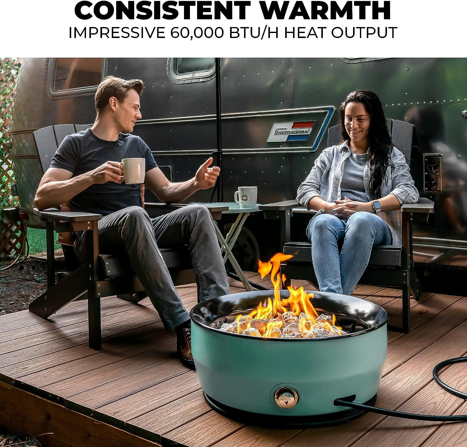 Outland Living Large Outdoor Propane Gas Fire Pit for Outside, 60,000 BTU/h, 24 inch with Lid - Modern Lake Country 800 Fire Bowl Firepit for Patio, Graphite Gray
