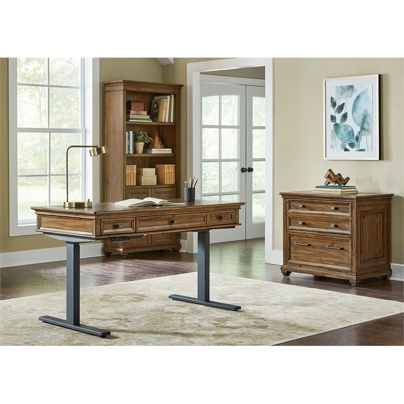 Martin Furniture Wood Electronic Sit Stand Desk Standing Desk in Brown