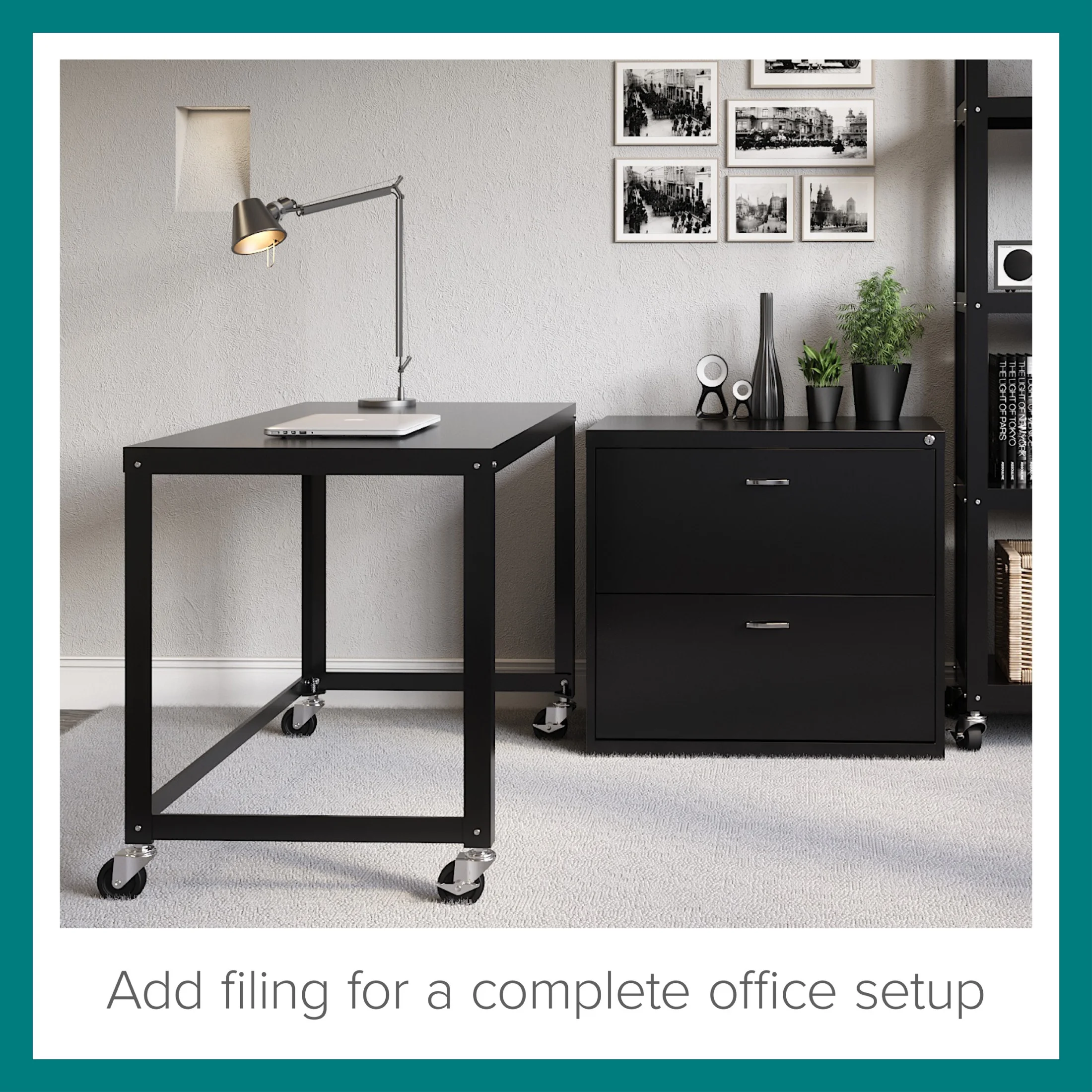 Space Solutions Ready-to-Assemble 48-inch Wide Mobile Metal Desk for Home Office, Navy