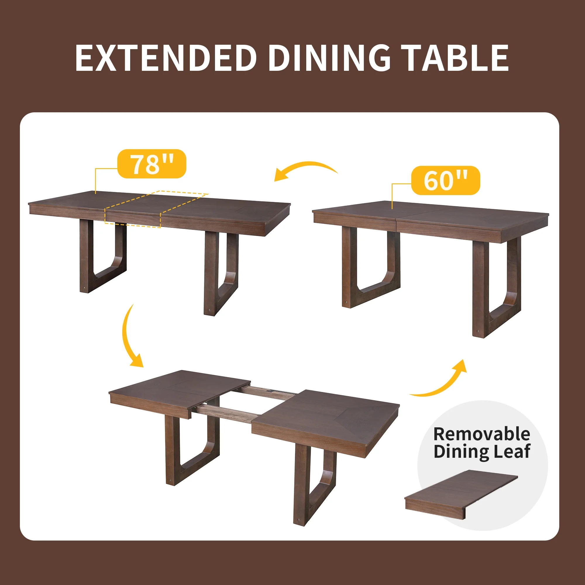 Harper & Bright Designs Farmhouse Extendable Dining Table Set for 6, 7 Pieces Rectangle Dining Table with 6 Upholstered Chairs, Wood Expanding Kitchen Table Set for Dining Room, Brown