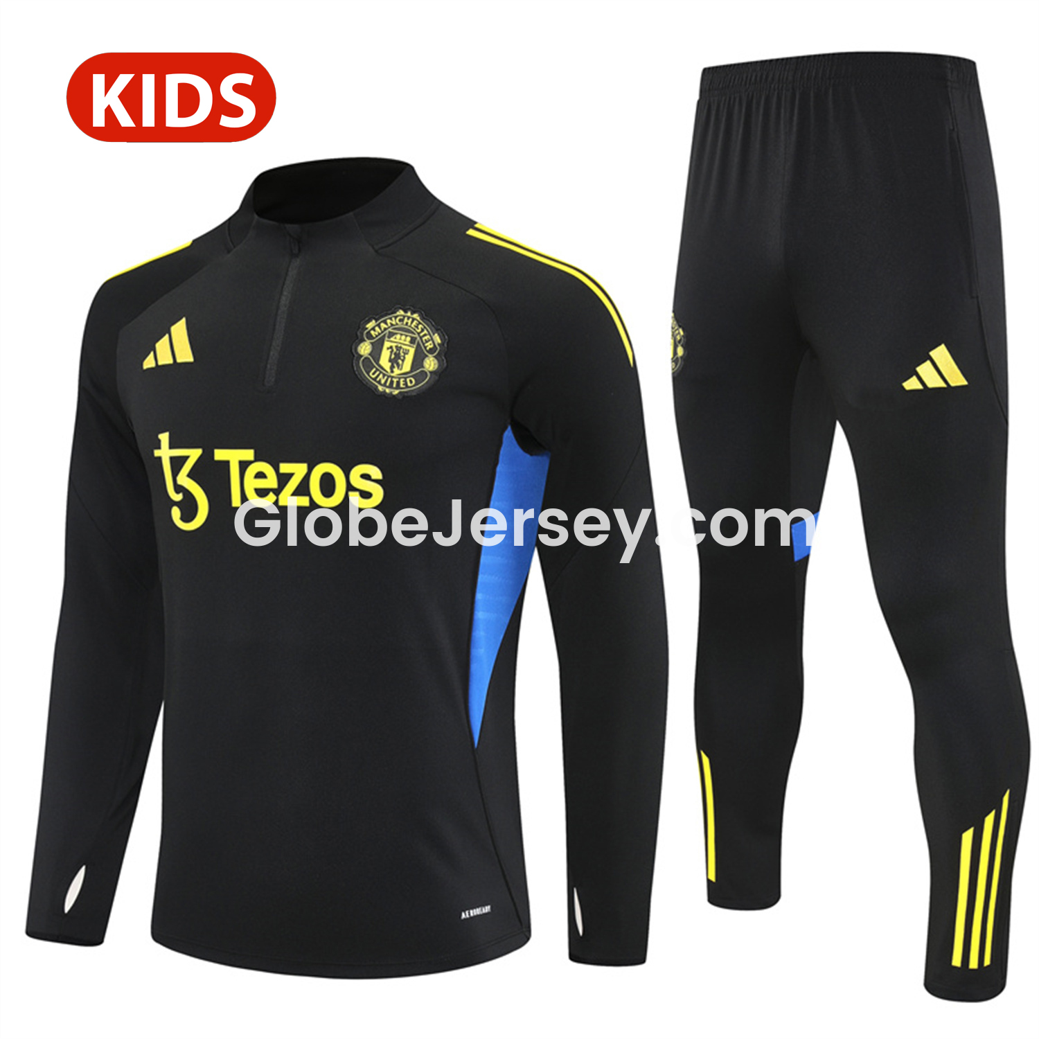 Manchester United 25-26 Kid Long Sleeves Training Set - Black Top & Black Pants