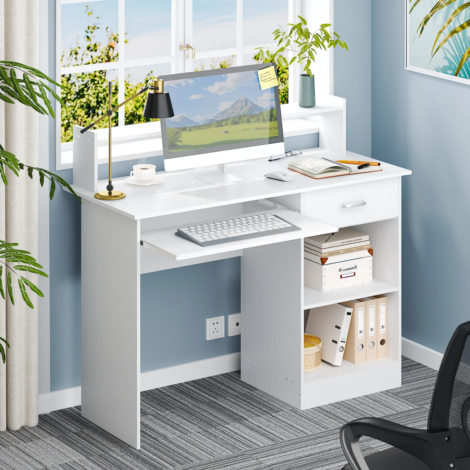 Ktaxon Computer Desk Home Office Workstation Laptop Table Drawer Shelf Furniture White