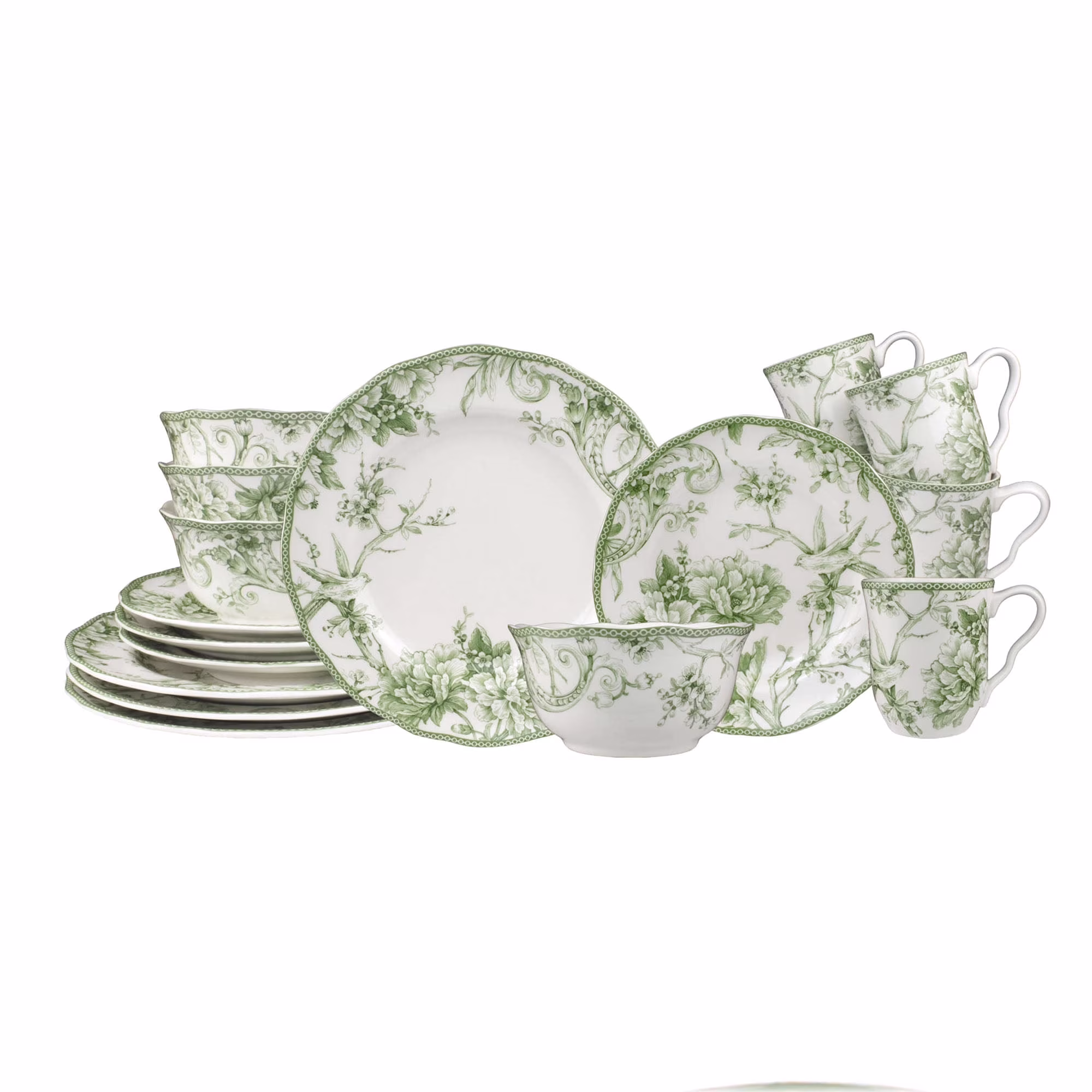 222 Fifth Adelaide Round 16-Piece Porcelain Dinnerware Set, Black Toile