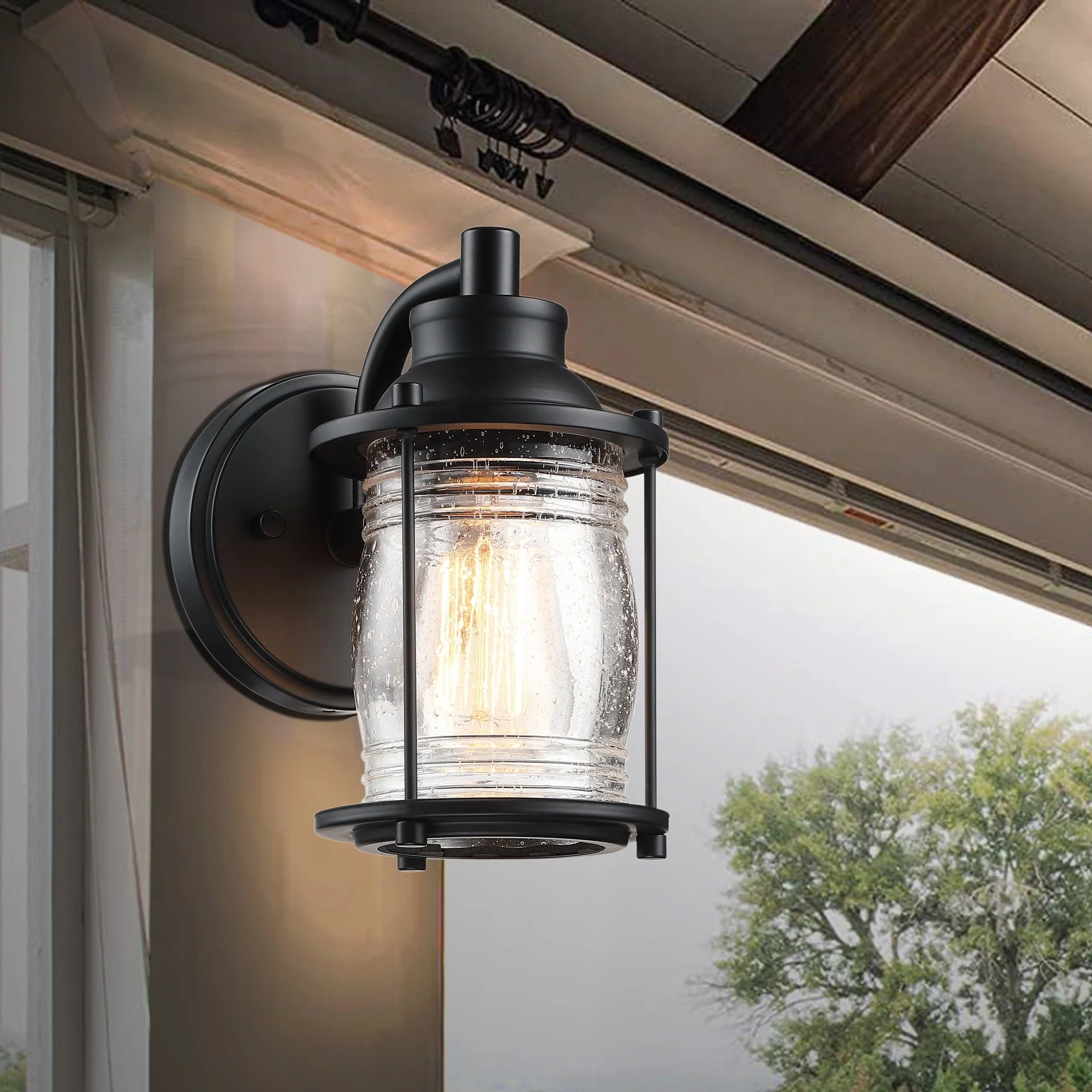 Dark Bronze Outdoor Light Fixture Wall Mount for Porch, House, Doorway, Hallway, Exterior with Seeded Glass Shade