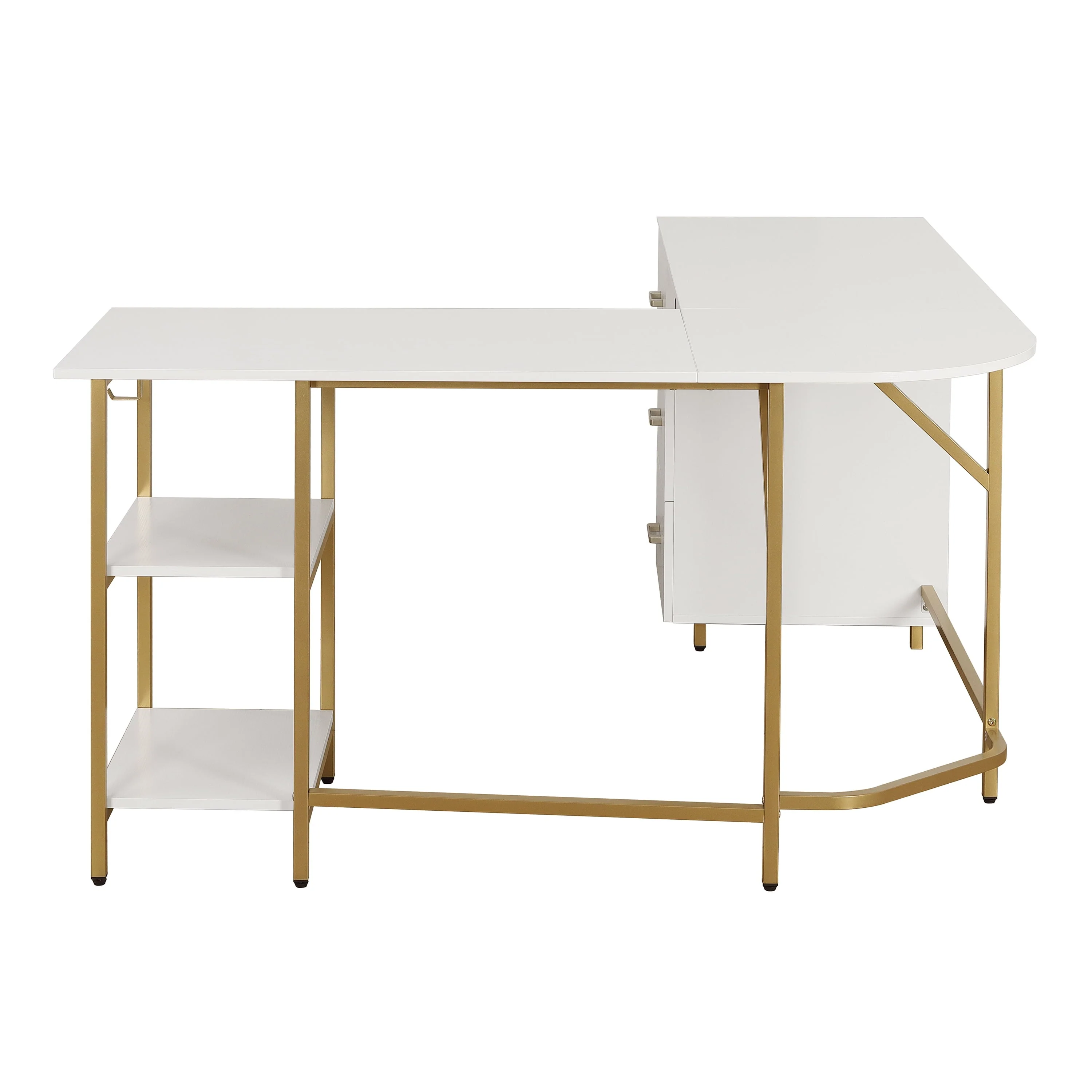 Techni Mobili L-Shape Home Office Desk with Storage, Gold