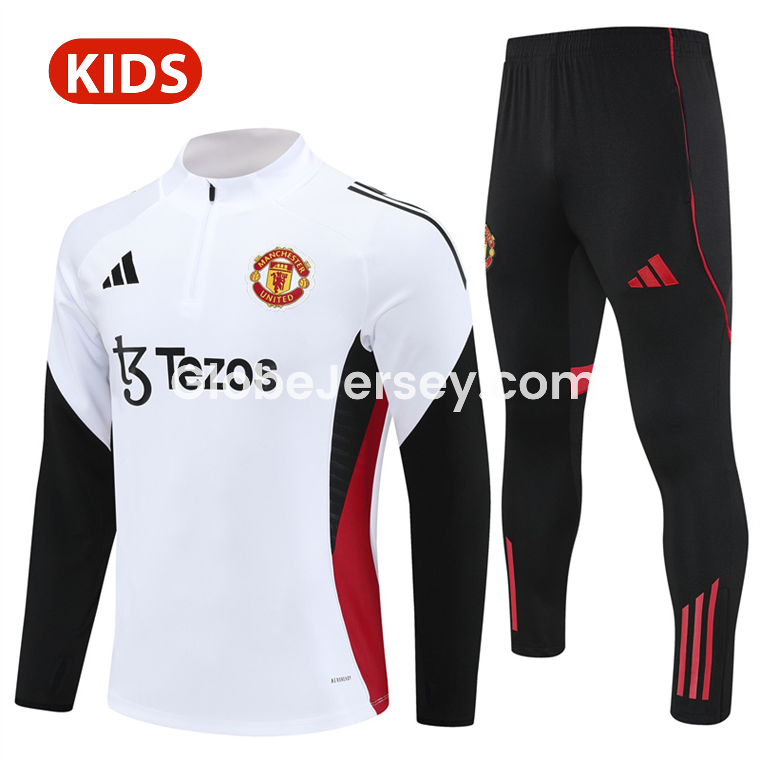 Manchester United 25-26 Kid Long Sleeves Training Set - White Top & Black Pants