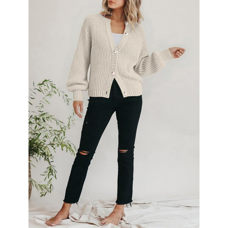 Women's Chunky Knit Open Front Sweater Crewneck