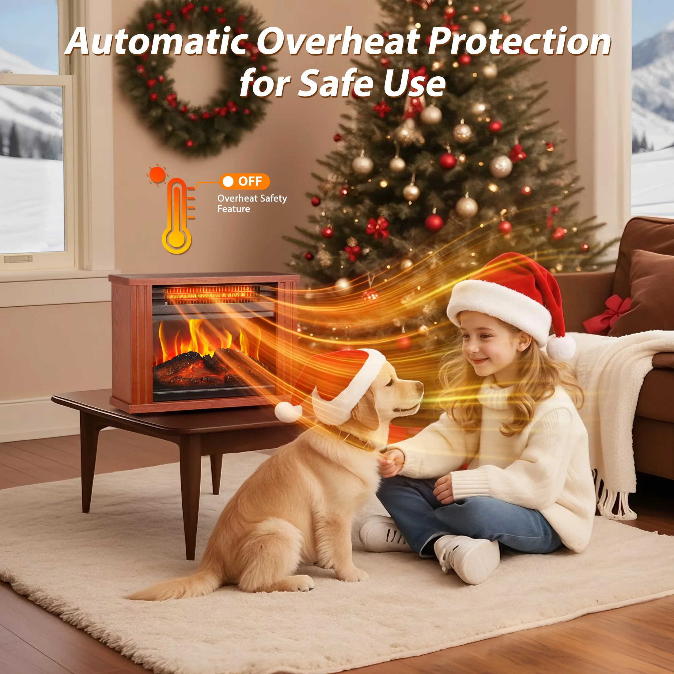 PRO CHOICE Electric Fireplace Freestanding Heater W/3D Flame Stove, Small Space Heater for Desktop Use