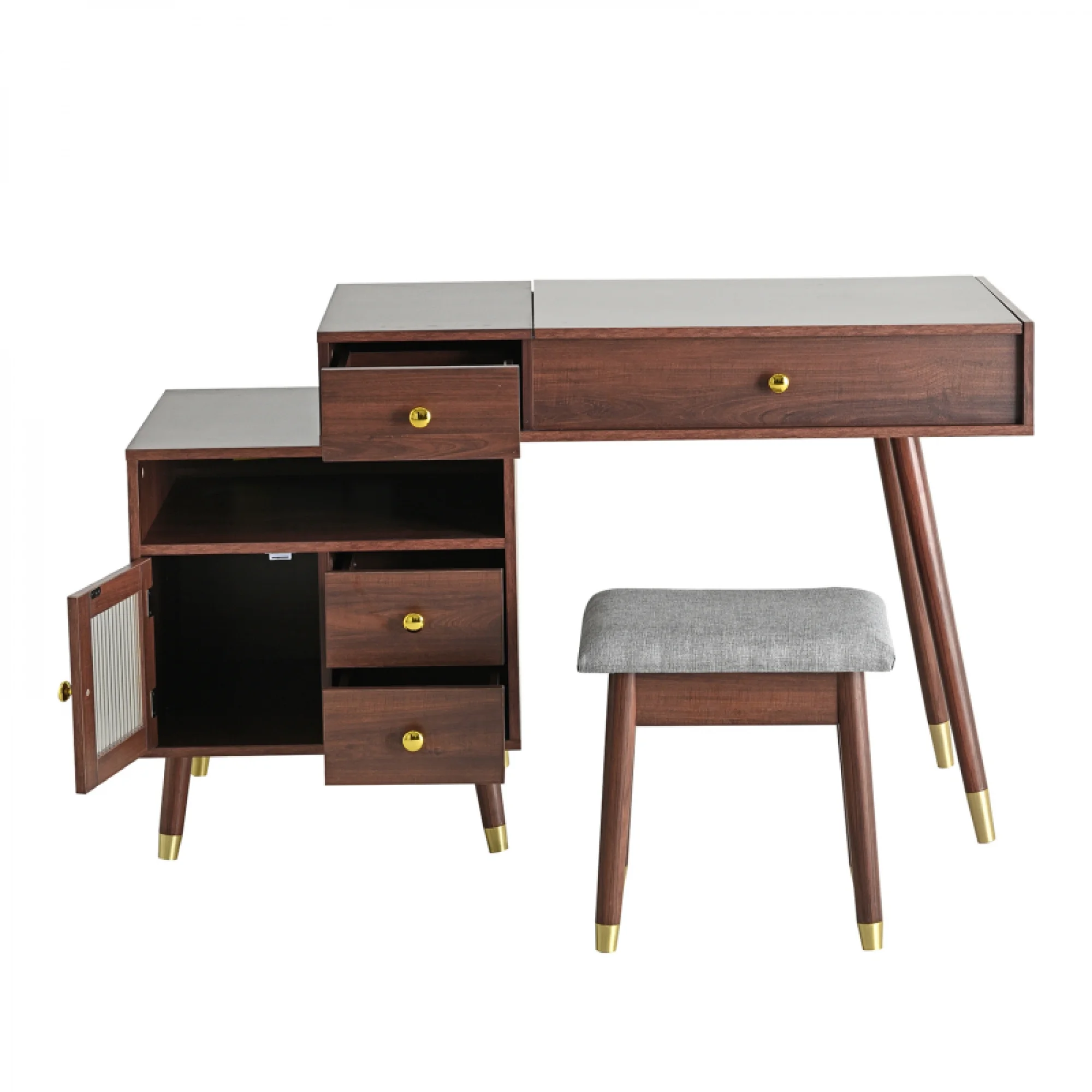 3-in-1 Vanity Desk with Lighted Flip-Top Mirror & Adjustable Cabinet, Makeup Dressing Table with Stool, Dresser with Drawers for Bedroom, White