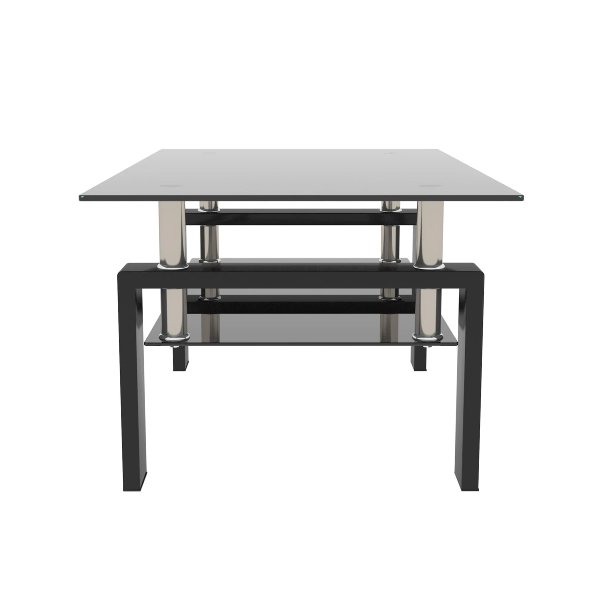 Tansole Coffee Table Glass Top Rectangular End Table Black Metal Legs for Modern Living Room