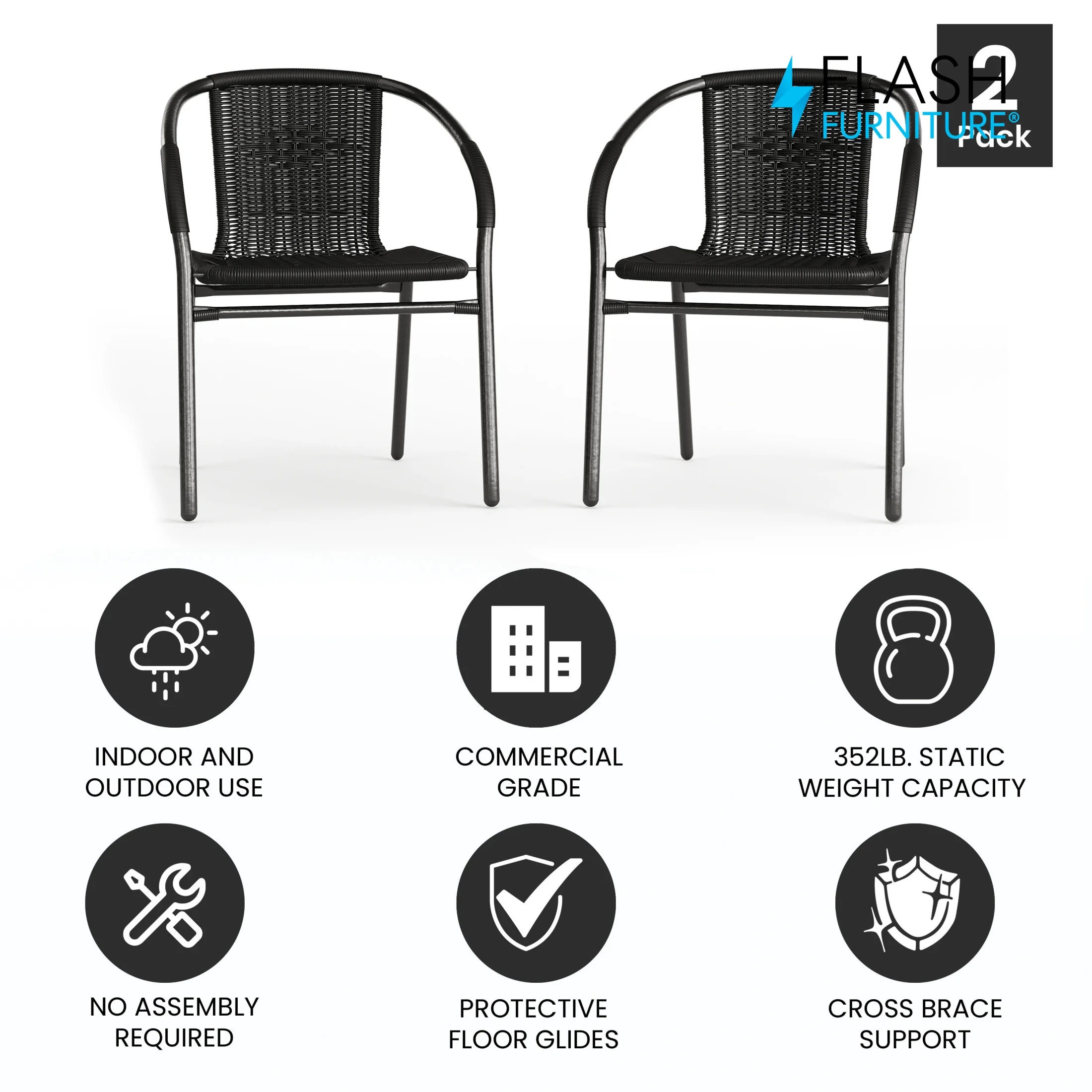 Flash Furniture Lila Indoor/Outdoor Stacking Rattan Patio Chairs, Set of 2, Beige