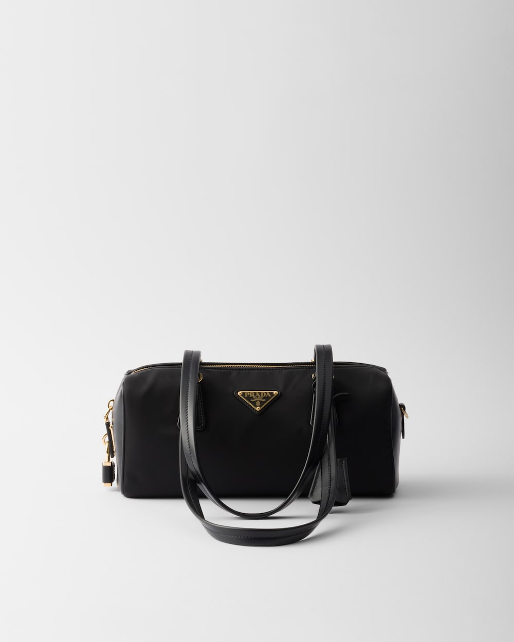 Re-Nylon and Leather Medium Top-Handle Bag With Padlock