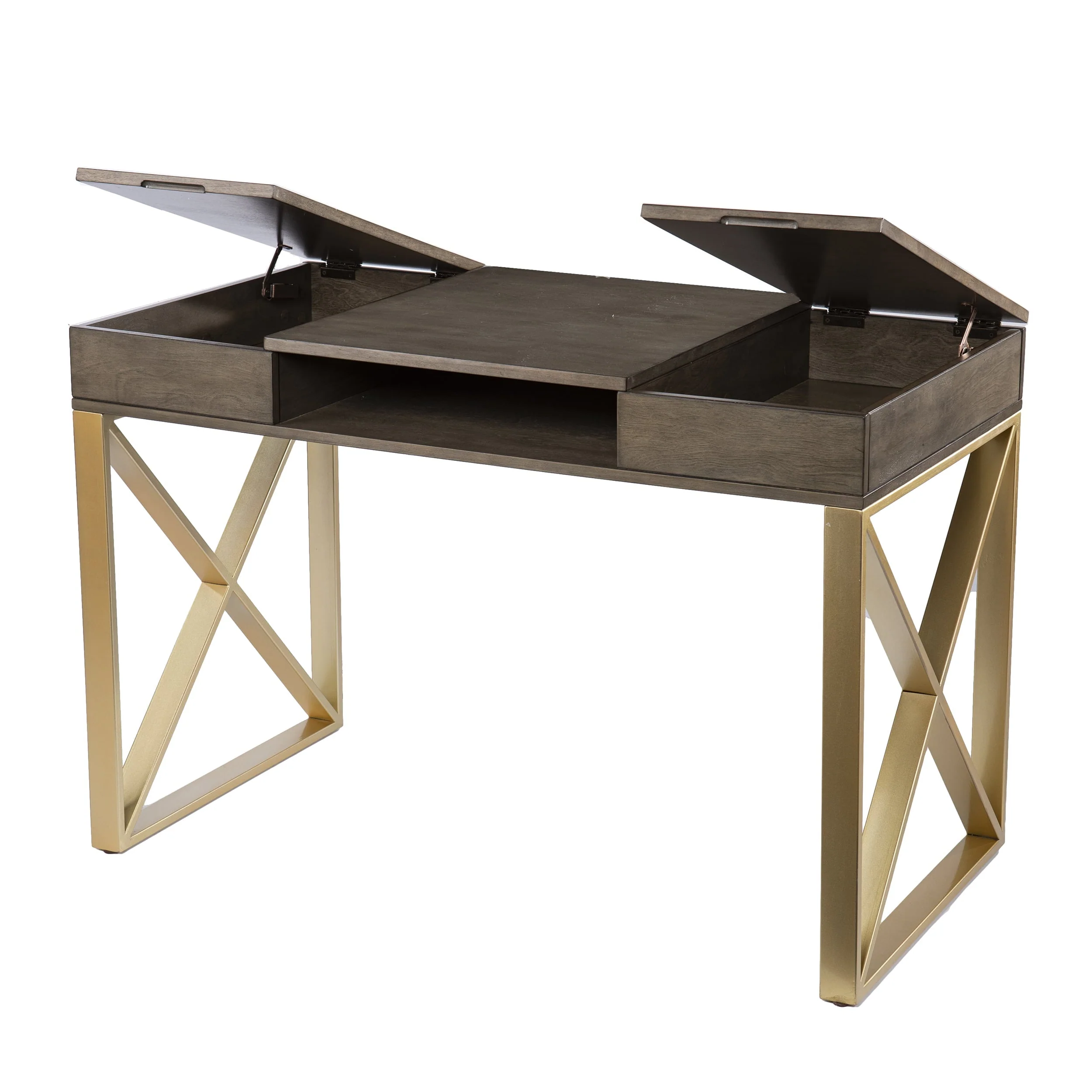 SEI Baridil Transitional Two-Tone Desk w/ Storage with Gray and Gold Finish