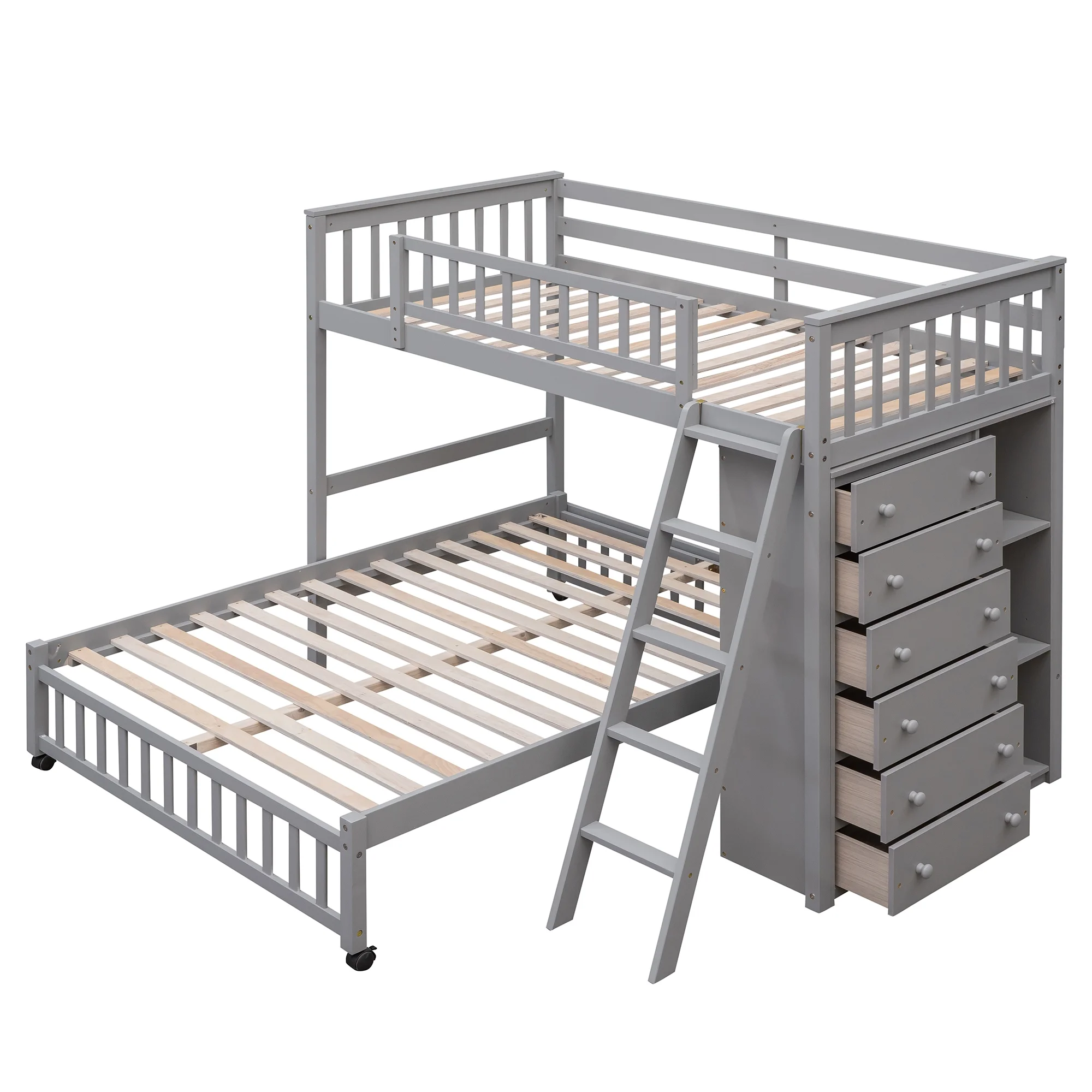 Harper & Bright Designs Full Over Twin Bunk Bed with Desk, Drawers and Shelves, L-Shaped Bunkbeds with Storage Staircase for Adults Bedroom, White