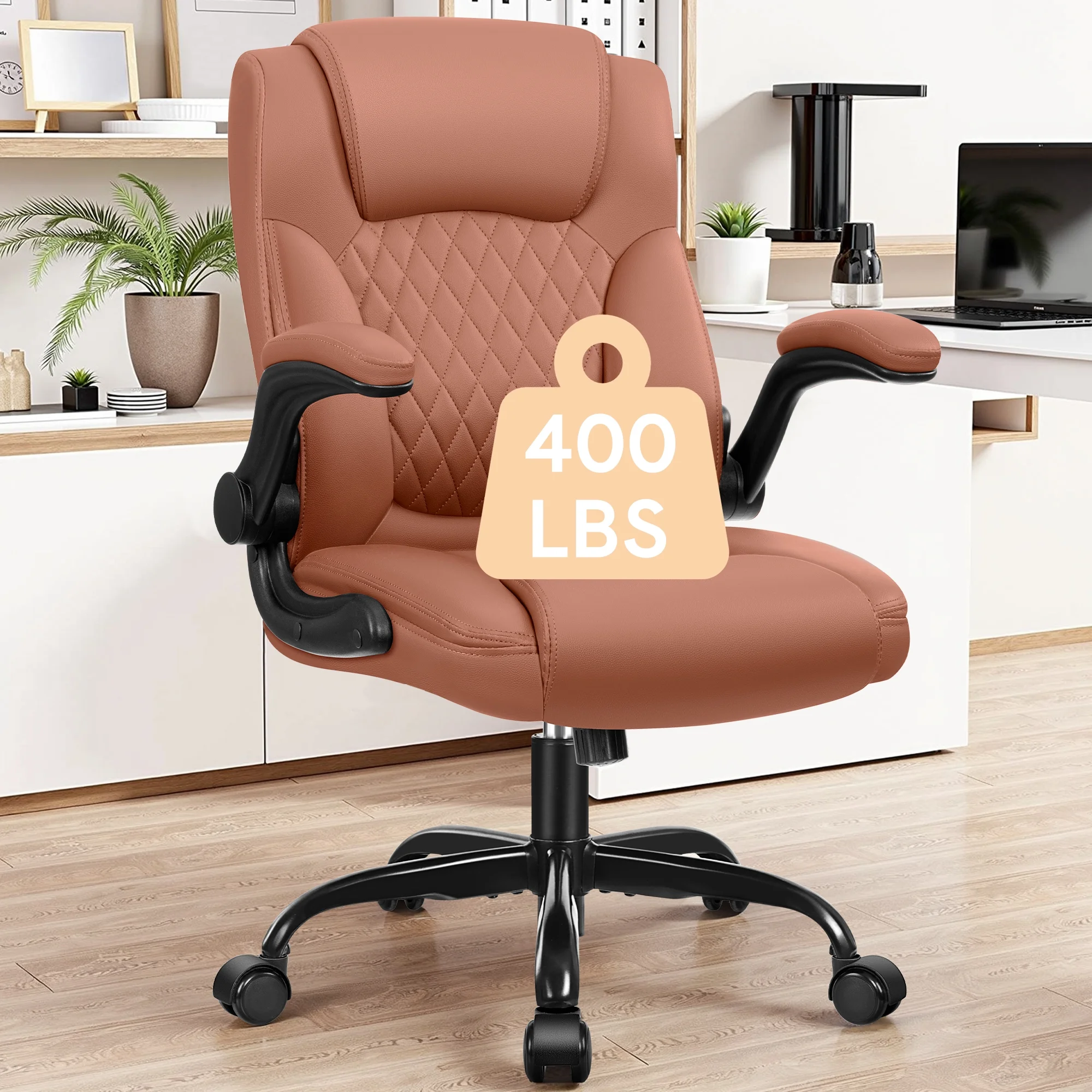 COOLHUT Leather Office Chair, Big and Tall Office Chair 400LBS Wide Seat Ergonomic Computer Desk Chair High Back Executive Leather Chair Adjustable Task Chair Lumbar Back with 8-Year Warranty, Black