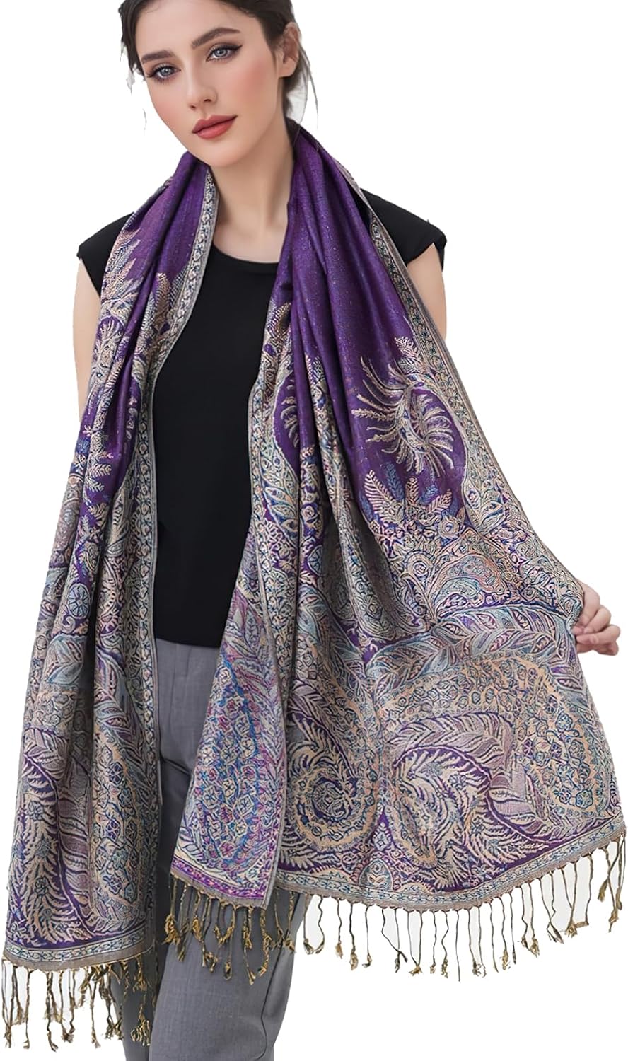 Silky Paisley Pashmina Shawl Scarf-Women's Soft