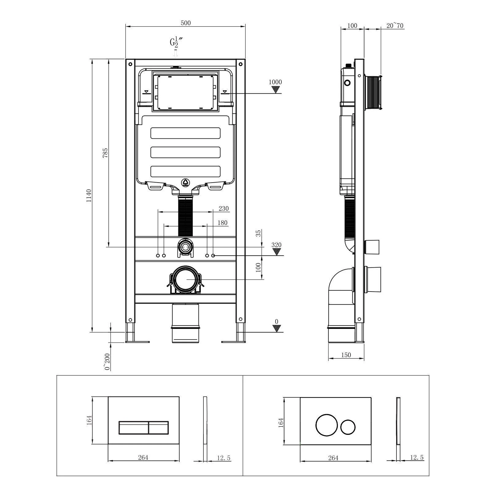 HOROW Wall Hung Toilet,with Soft Closing Seat,Round Floating Bowl, Rear Outlet Space Saving,White