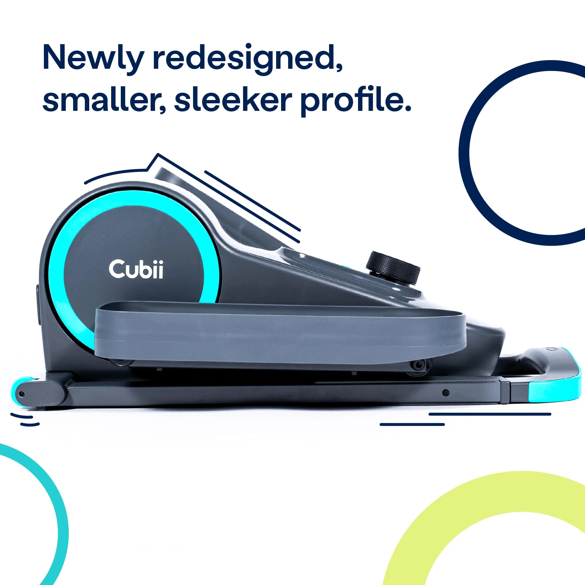 Cubii GO Aqua - Ultra Portable Under Desk Elliptical, Foot Pedal Exerciser Machine with Built-in Wheels, Easy Retractable Handle, Large LCD Fitness Tracker, Adjustable Resistance Levels