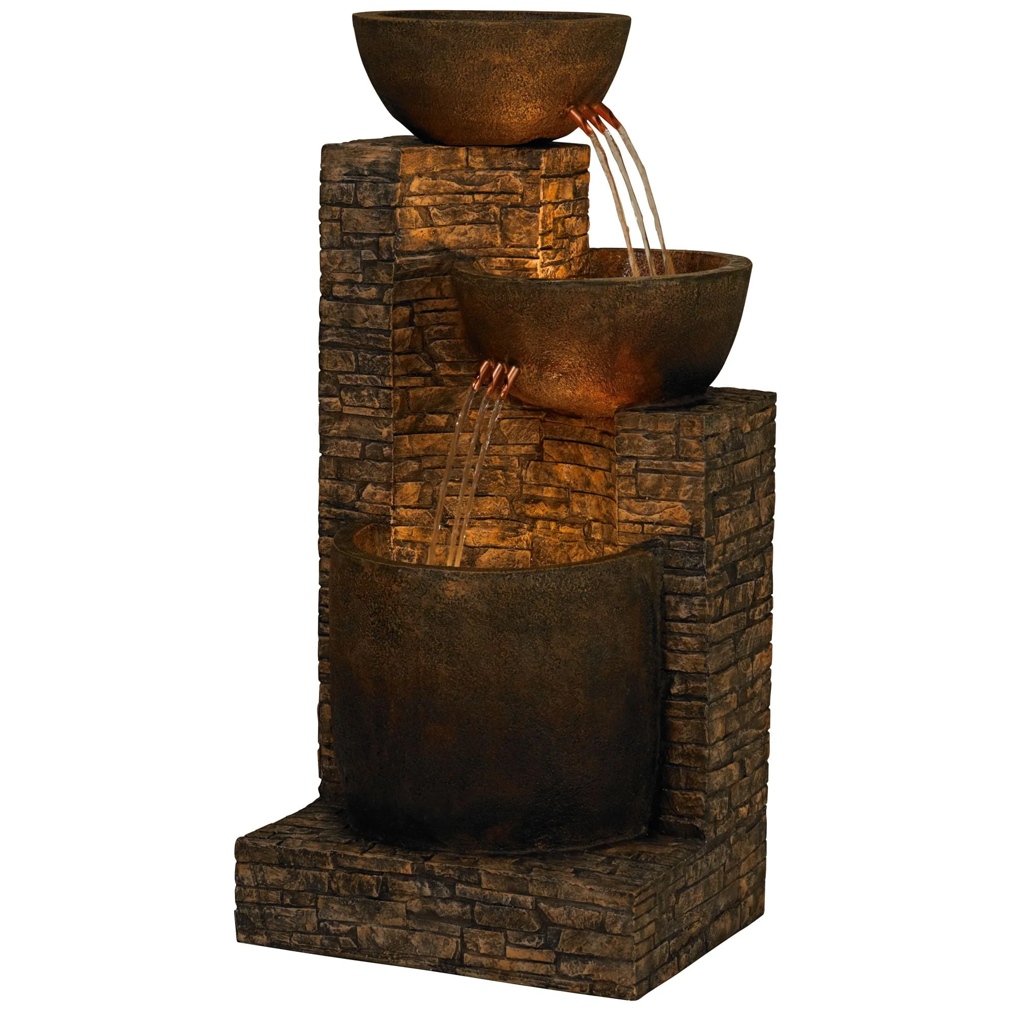 John Timberland Outdoor Floor Water Fountain Three Bowl Floor Cascade 35
