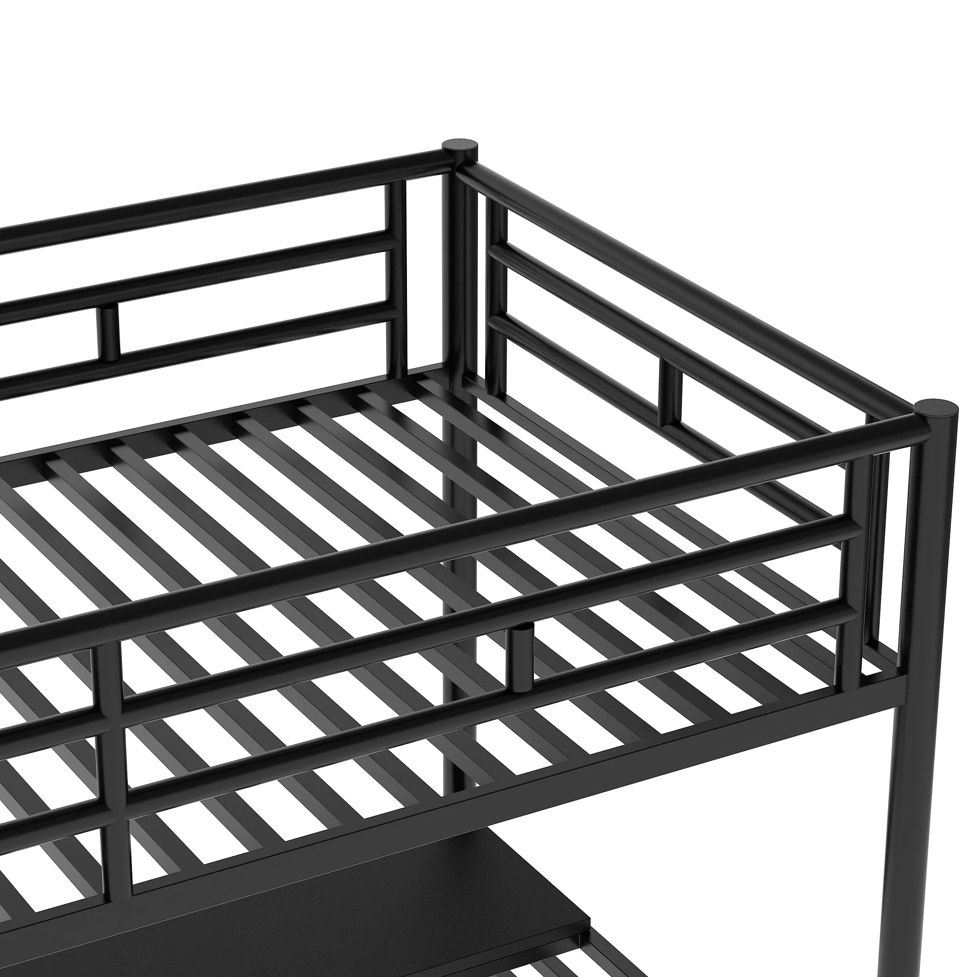 Euroco Metal Twin Size Loft Bed with Desk & Stairways for Child, Black