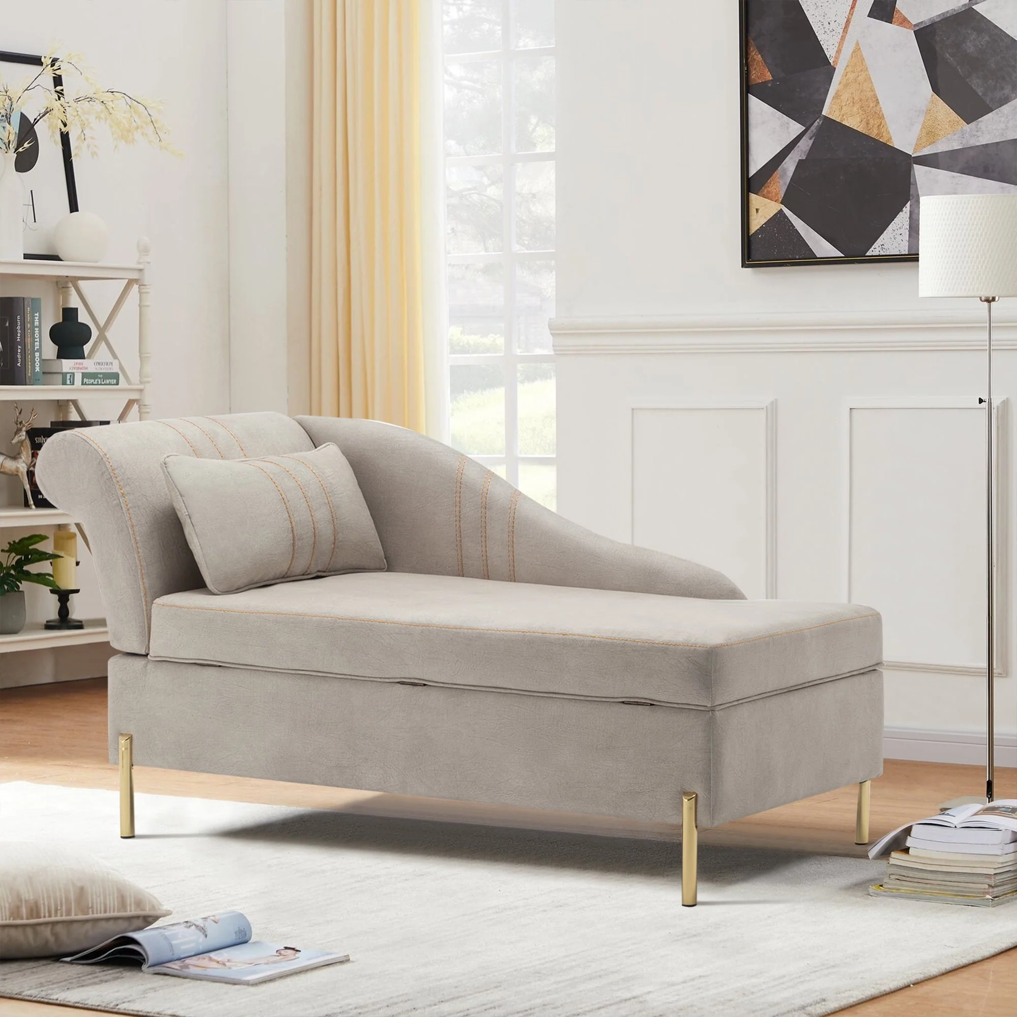 Andeworld Chaise Lounges Indoor Chair, Modern Upholstered Tufted Chaise Lounge Chair Indoor Faux Suede Sofa Recliner Couch for Bedroom Office Living Room Left Arm Facing Chaise Lounge（Khaki�?,This modern lounge couch sofa is made of highly elastic