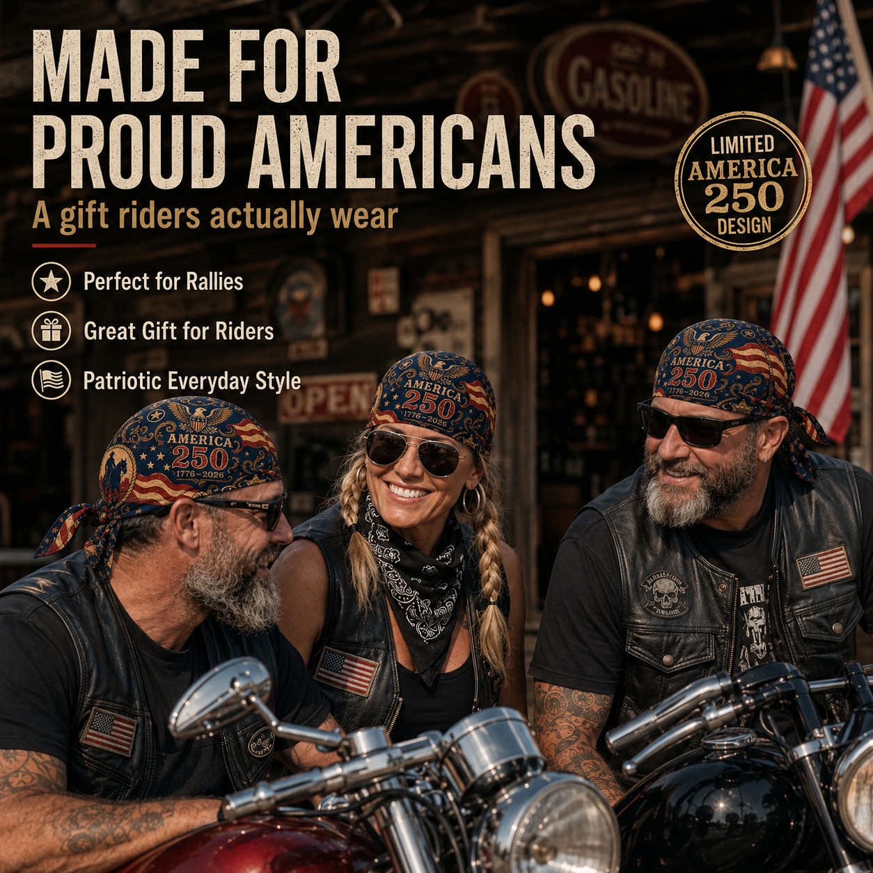 250th Anniversary🔥America 250 Cycling Pirate Hat / Biker Headwrap