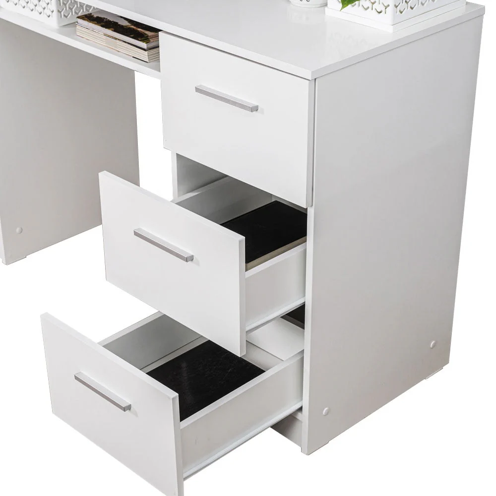 Madesa Modern Office Desk with Drawers 53 inch, Study Desk for Home Office, PC Table with 3 Drawers, 1 Door and 1 Storage Shelf (White)