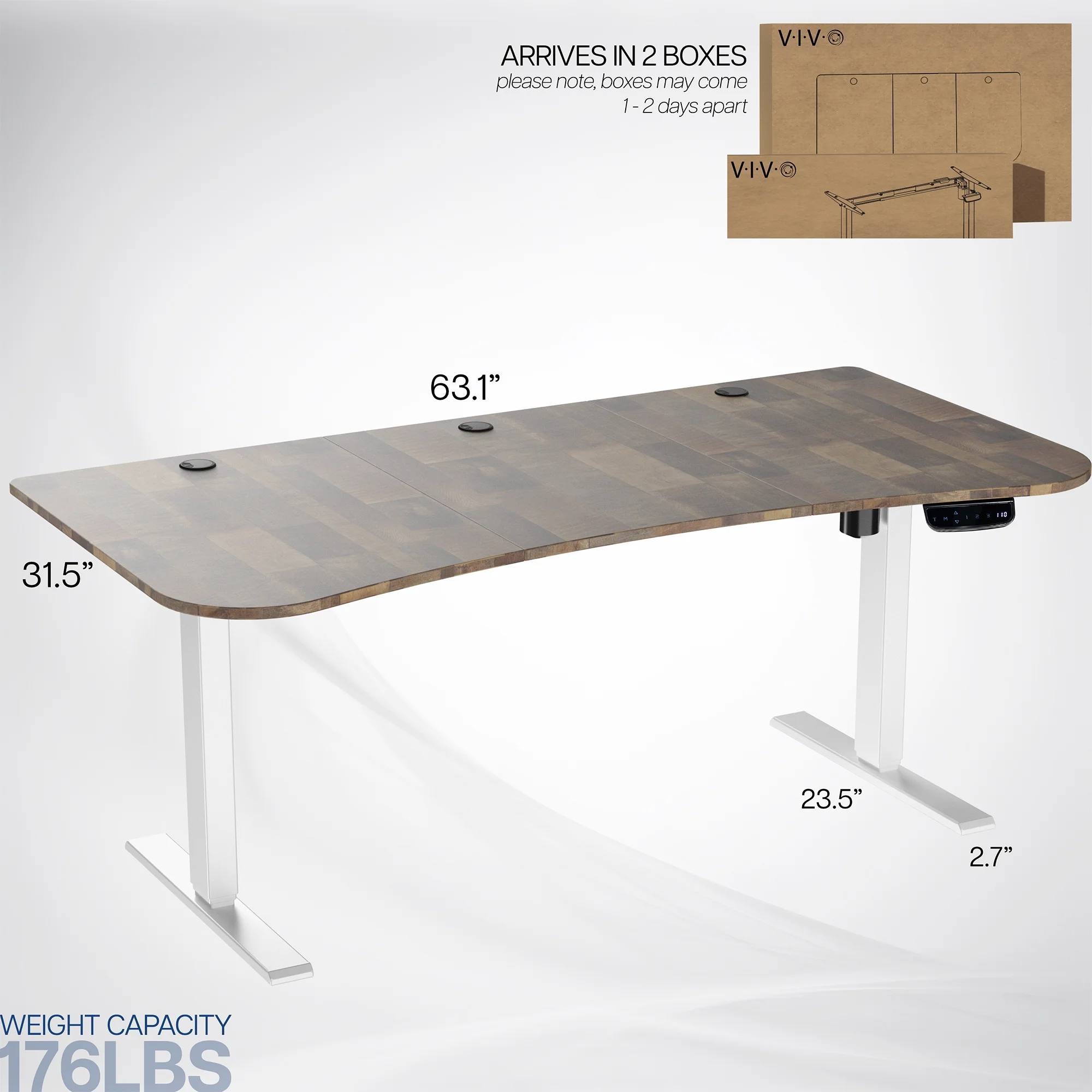 VIVO Reclaimed Wood / Black 63�?x 32�?Electric Height Adjustable Stand Up Desk