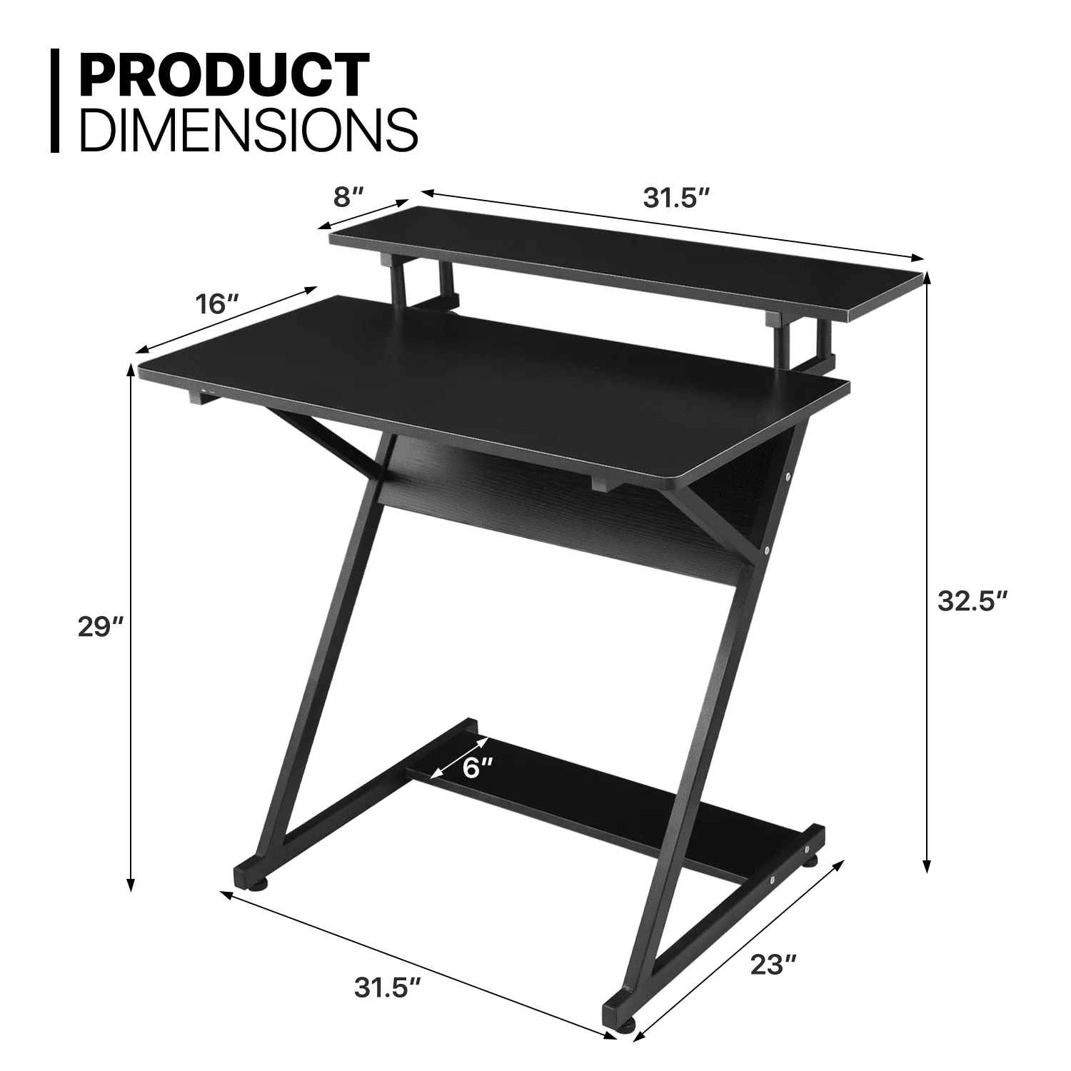 Magshion Computer Desk & Chair Set, Adjustable Height Rolling Office Chair with Flip Up Armrest & 2-Tier Table with Monitor Storage Shelf and Host Rack, Black