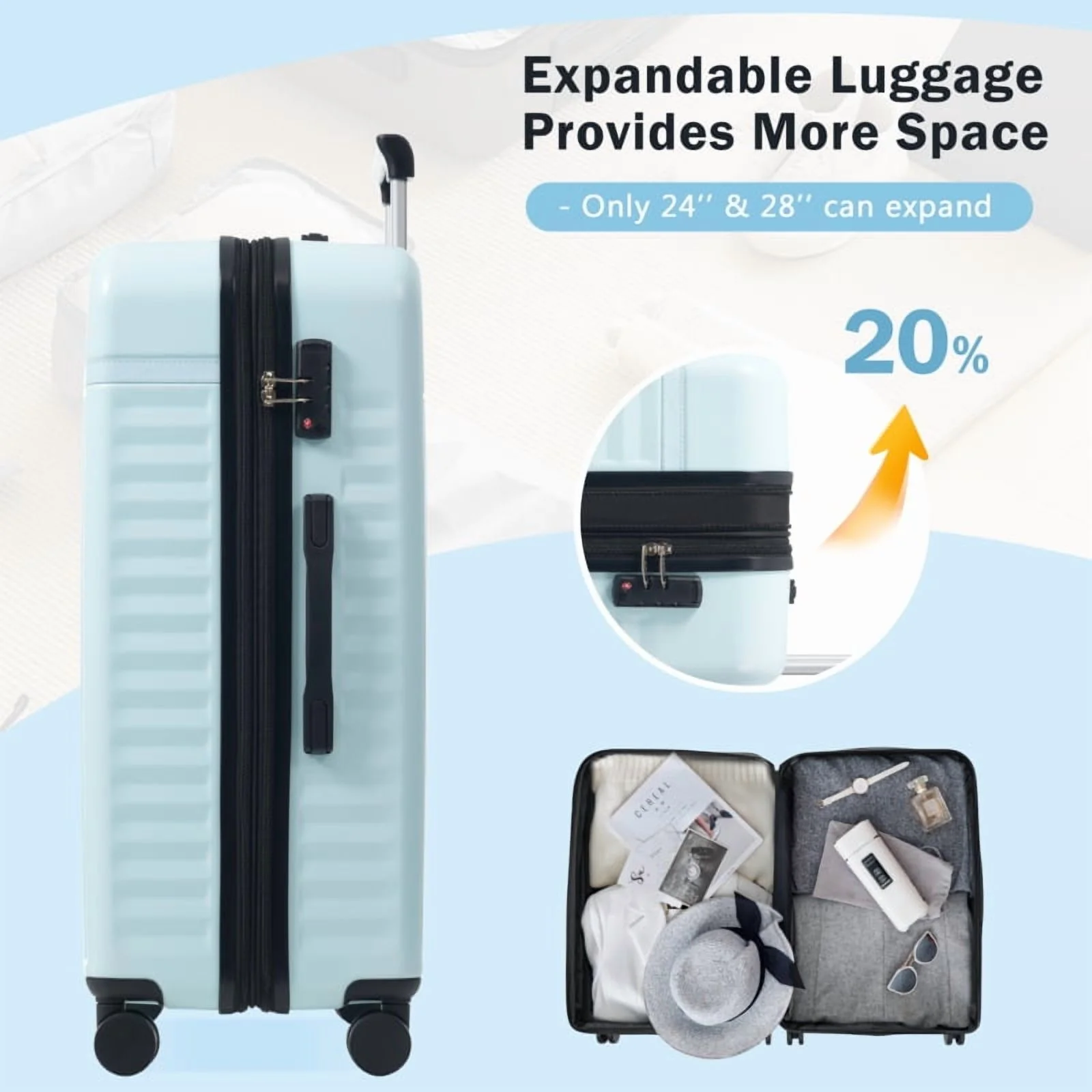 Front Opening Luggage Set 3 Piece, Hardside Carry on Suitcase with USB Port, Expandable Luggage with Handle Bag Spinner Wheels TSA Lock