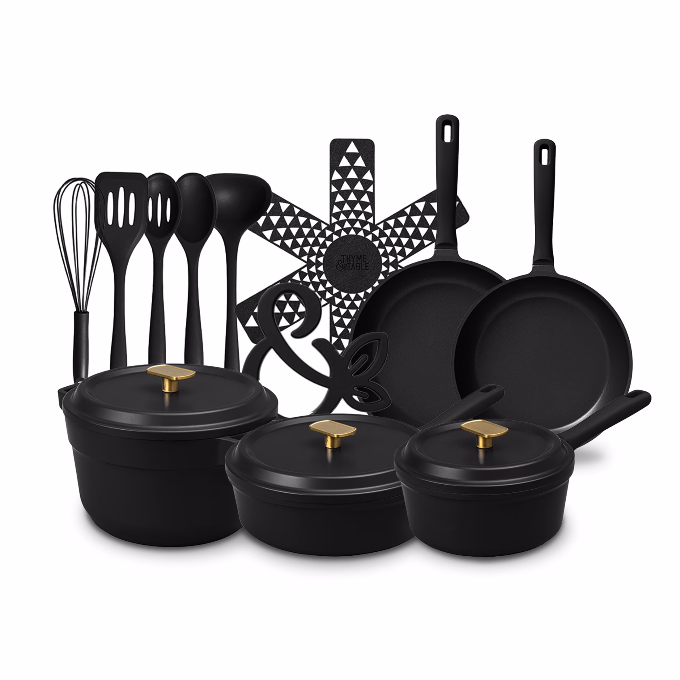 Thyme & Table 18-Piece Non-stick Diecast Cookware & Silicone Utensil Set, Pots and Pans Set - Atlantic Blue