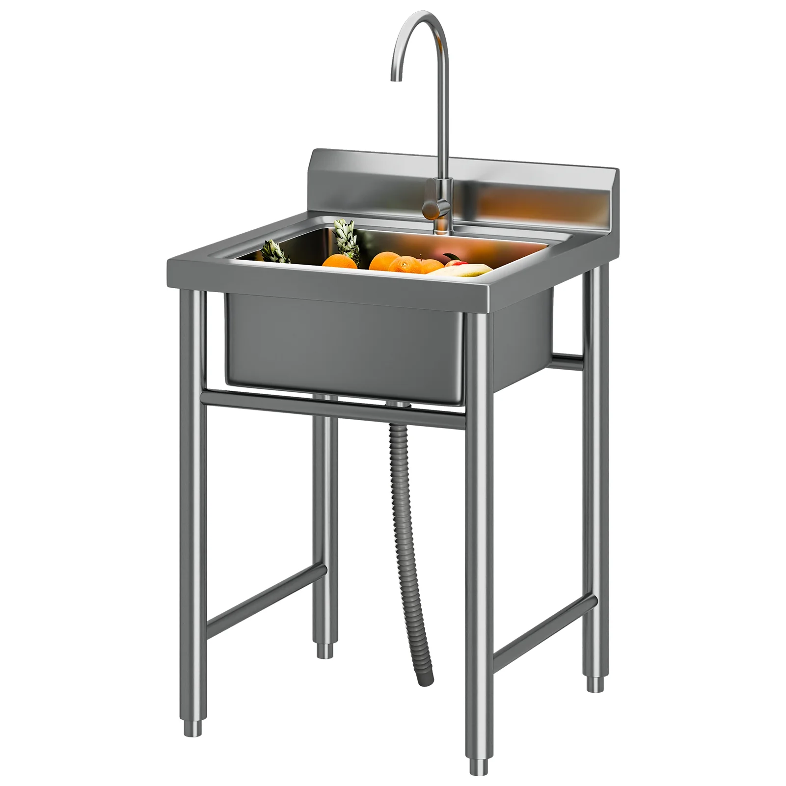 WETS Outdoor Sink, Stainless Steel Utility Sink, Freestanding Commercial Kitchen Single Bowl Sink for Restaurant, Laundry Room, Garage _Clearance Laundry Sink