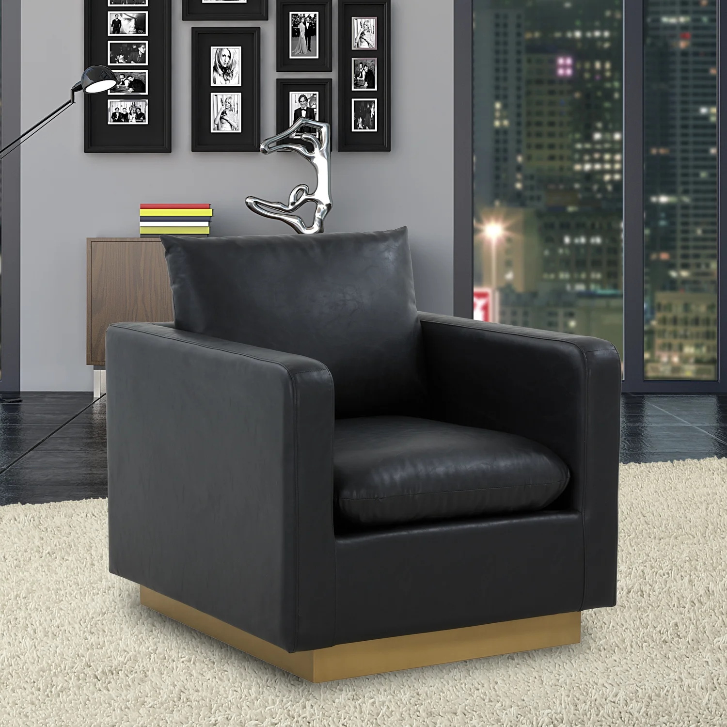 Leather Accent Armchair Gold Frame Modern Living Room Chair