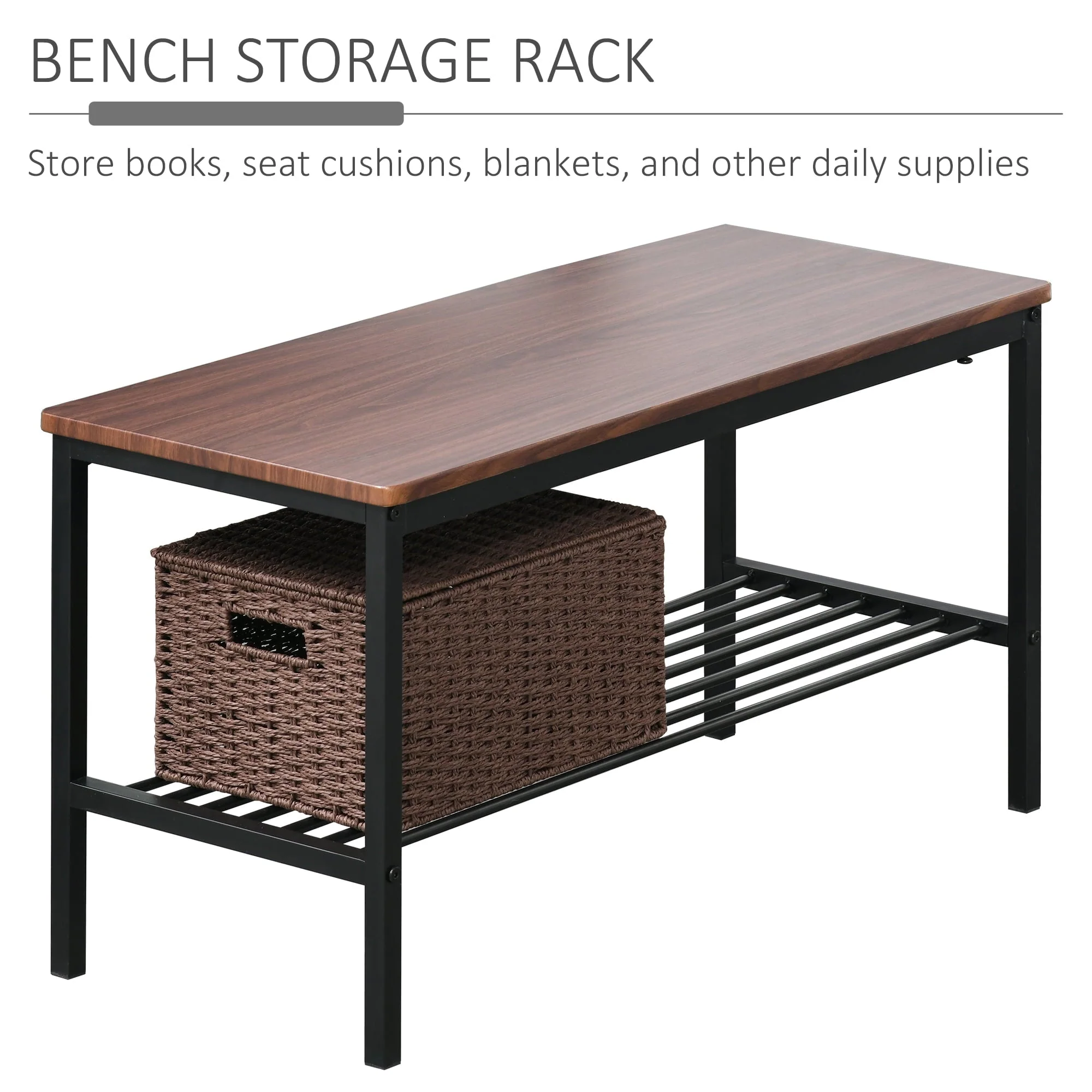 Industrial 4 Piece Dining Room Table Set with Bench Wooden Kitchen Table and Chairs w/Storage Rack