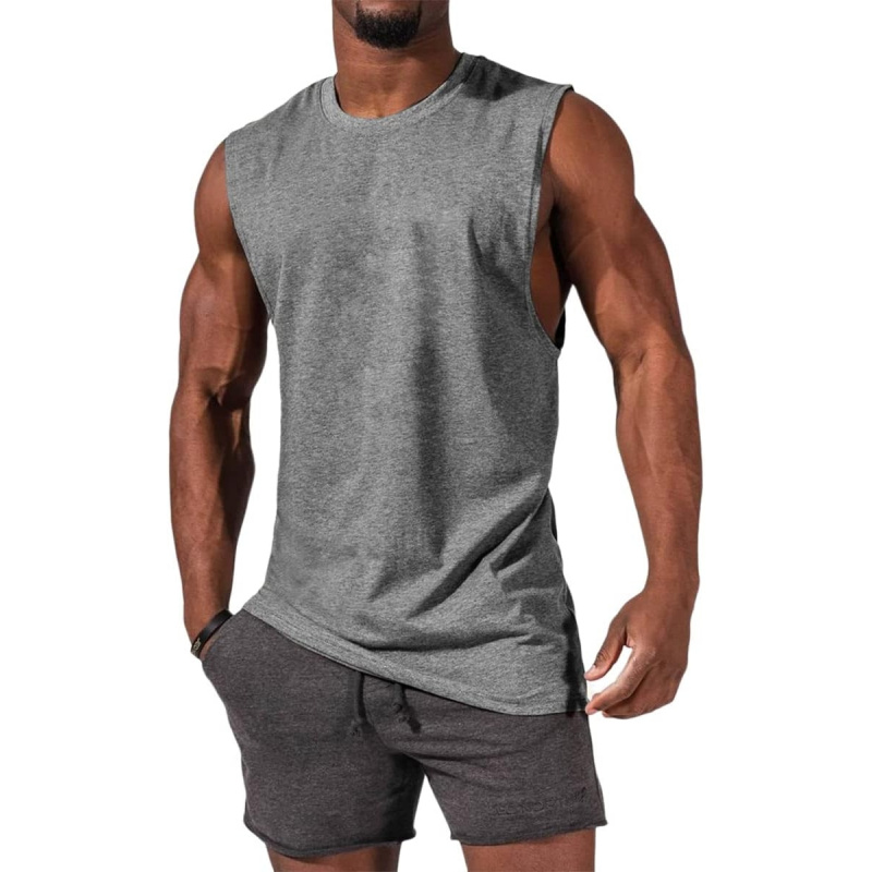 Men's Sleeveless Tank Tops Crewneck Solid Loose Fit Shirt