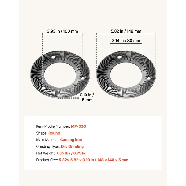 2PCS Grinding Sheets for Electric Grain Mill Grinder, Cast Iron Dry Grinding Discs, Replacement Grinding Plates Compatible with GM-001, GM-002, GM-003 Corn Spice Mill Grinder