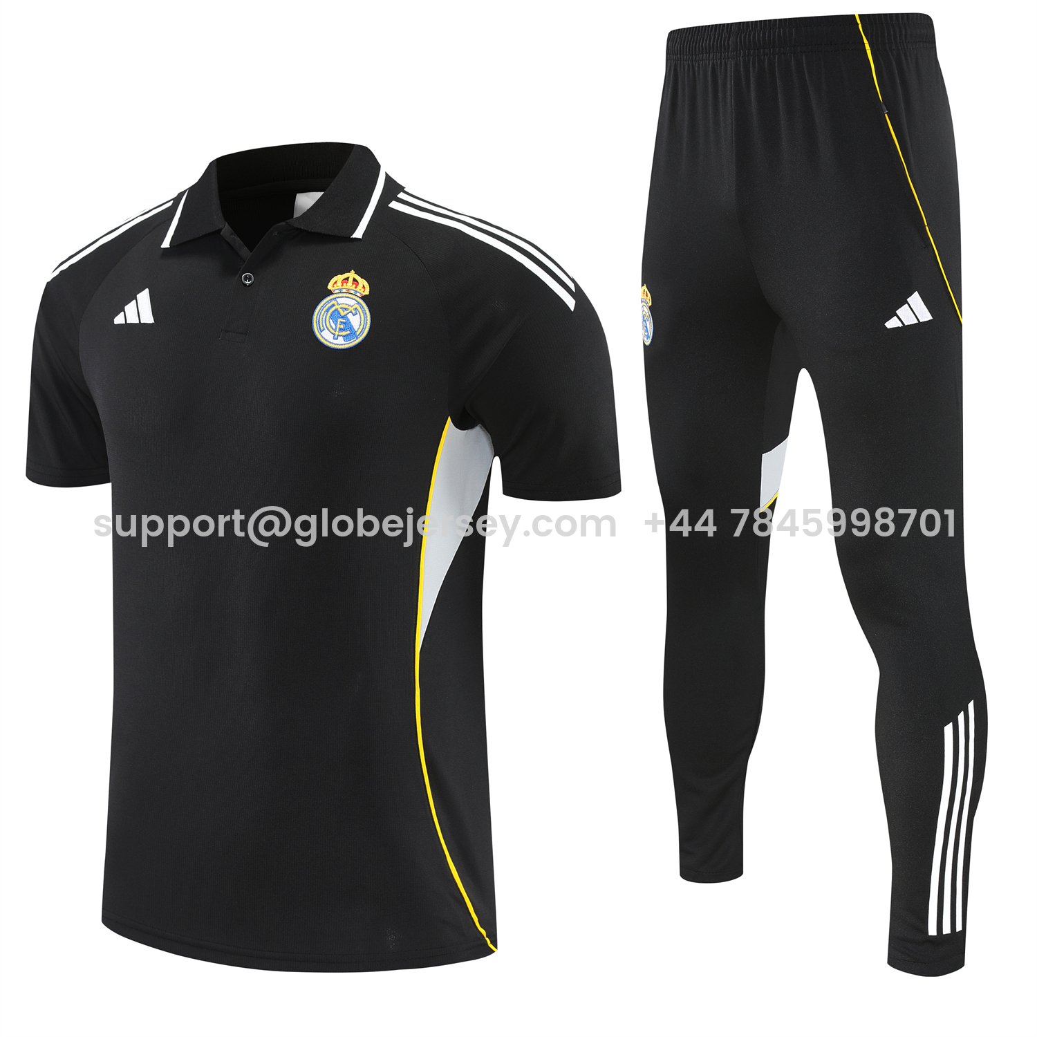 Real Madrid 25-26 POLO Short-Sleeve Training Set - Black Top and Black Pants