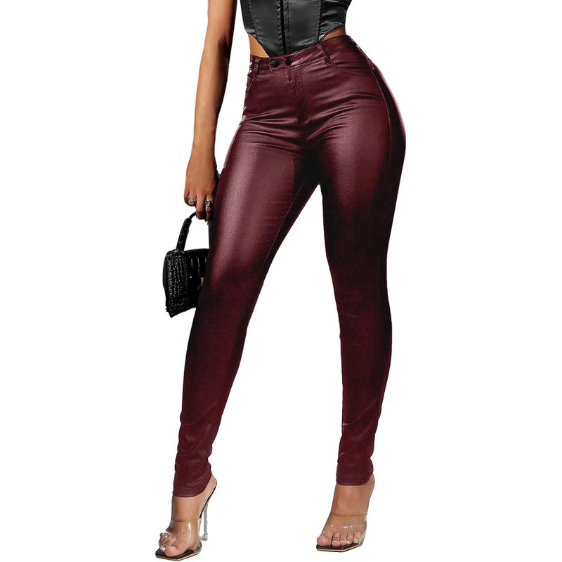 Women Faux Leather High Waist Sexy Leggings Stretchy Skinny Pants
