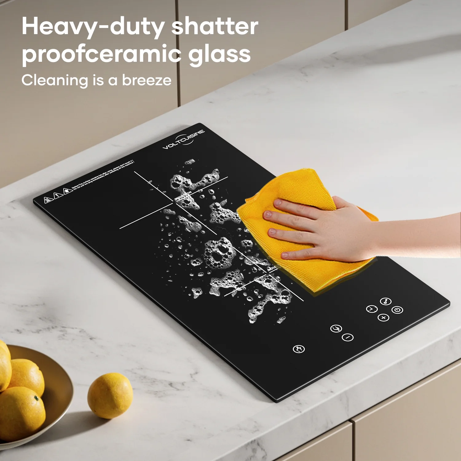 VoltCuisine Double/Dual Induction Cooktop 2 Burner, Shatter-proof Flat Glass Top, 9 Heat Settings, LED Touch Display with Child Safety Lock & Overheat Protection