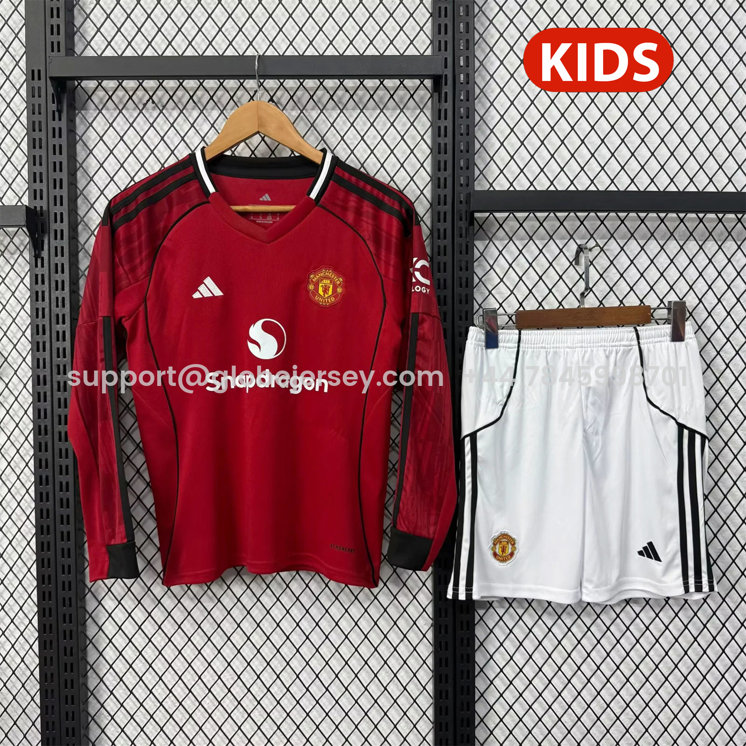 Manchester United 25-26 Home Long Sleeves Kids Kit