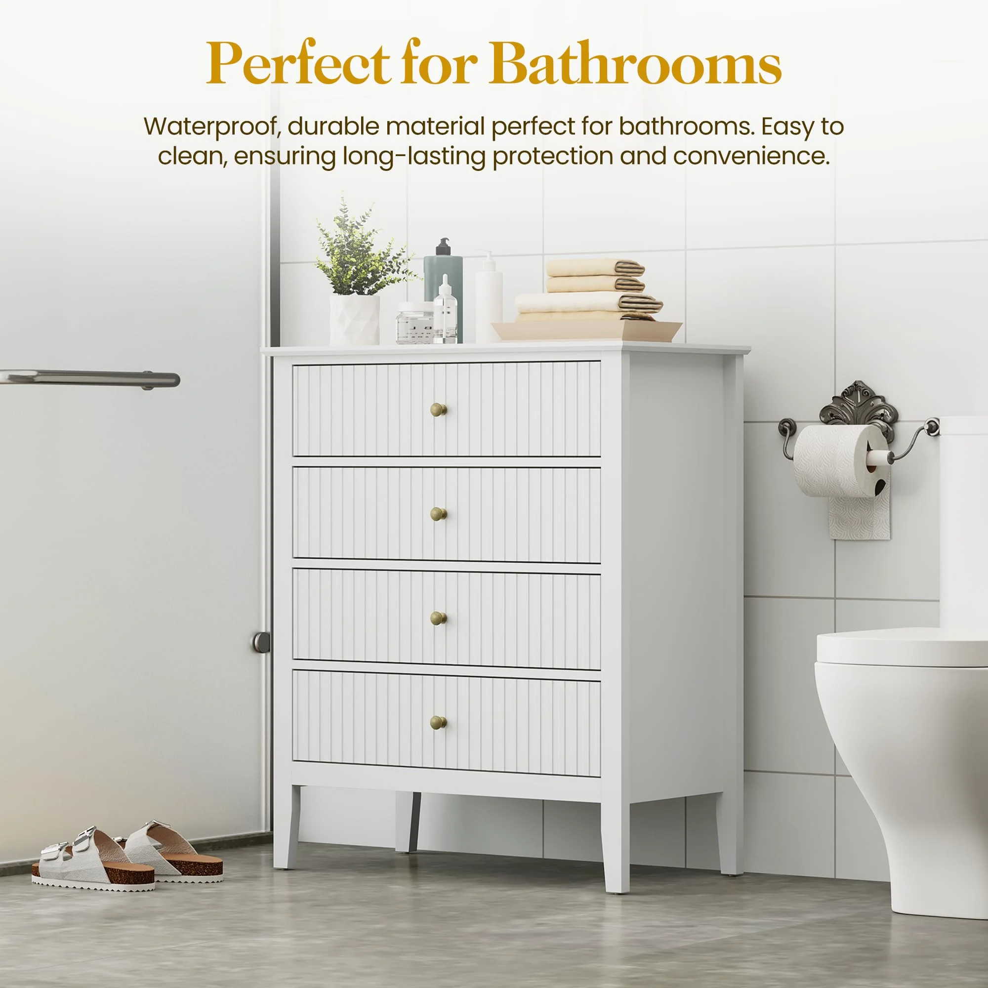 May Color Large White 3 Drawer Dresser Set of 2 with Fluted Panel, Modern Chest of Drawers with Silent Slide Drawers, Wood Accent Nightstand with Storage for Bedroom Living Room, Hallway