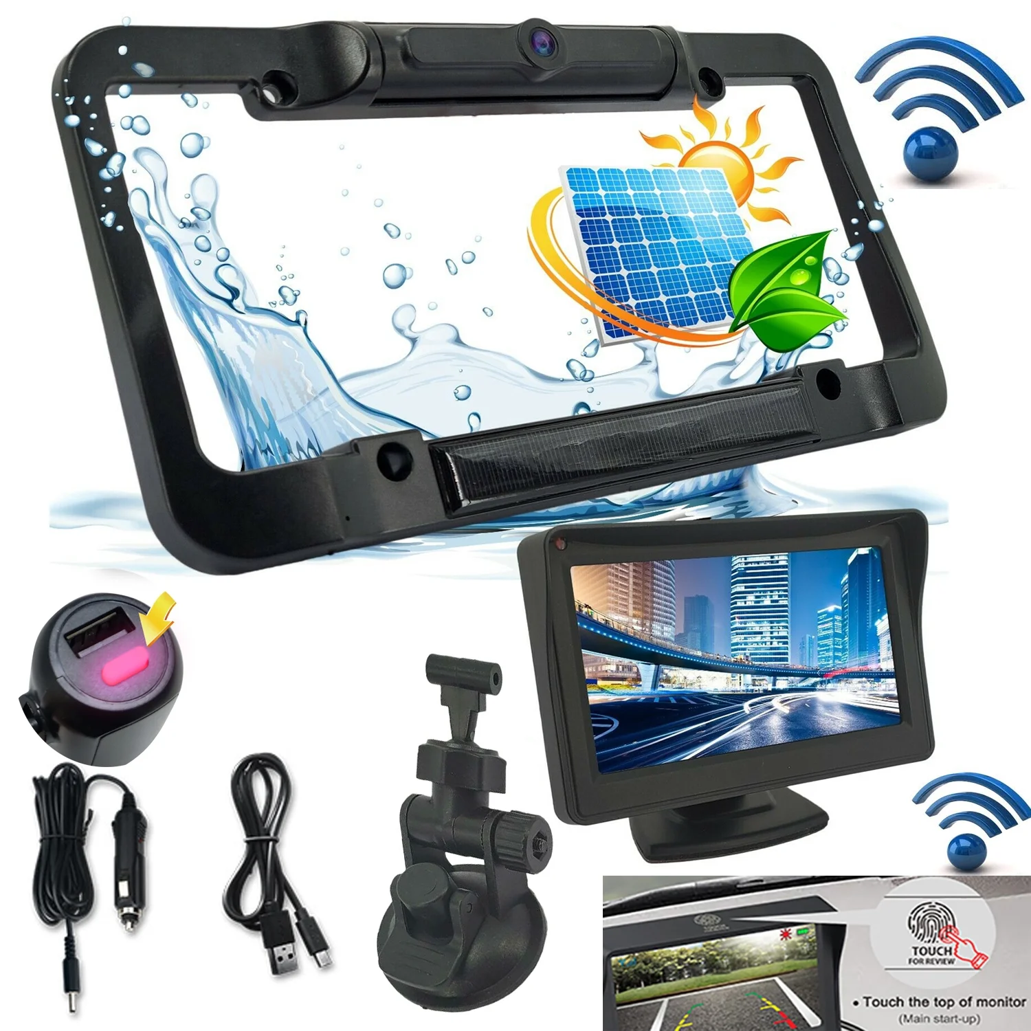iMeshbean Wireless Waterproof HD Solar License Plate Rear View Backup Camera Night Vision