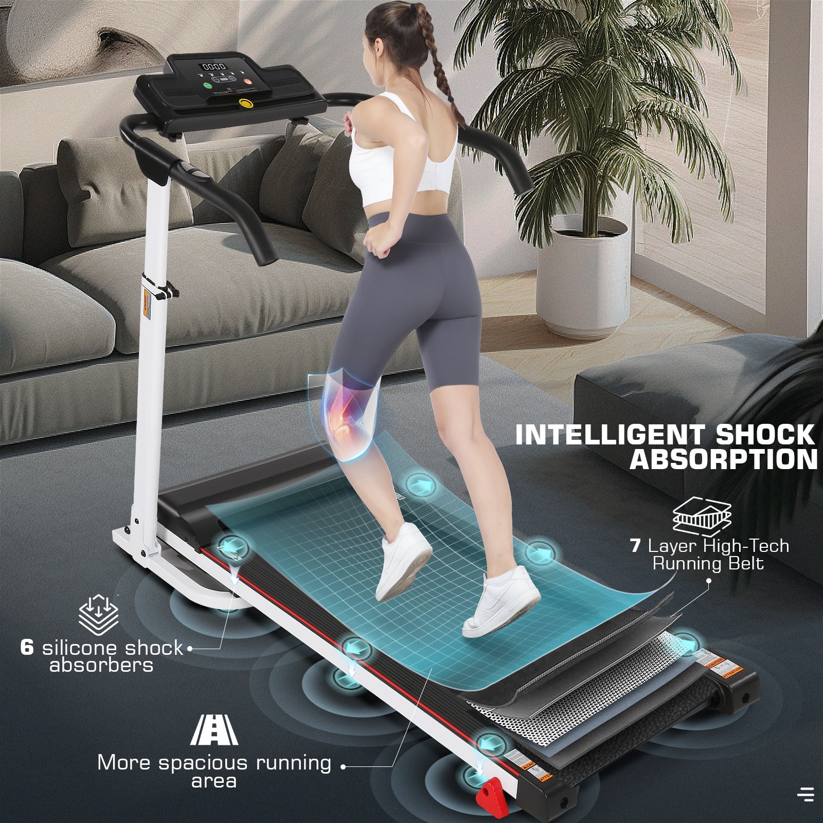 Ancheer Folding Treadmill with Incline, Treadmill with Adjustable Height Desk & Removable iPad Holder,Speed Range 0.6-7.5 mph,300 LBS Weight Capacity